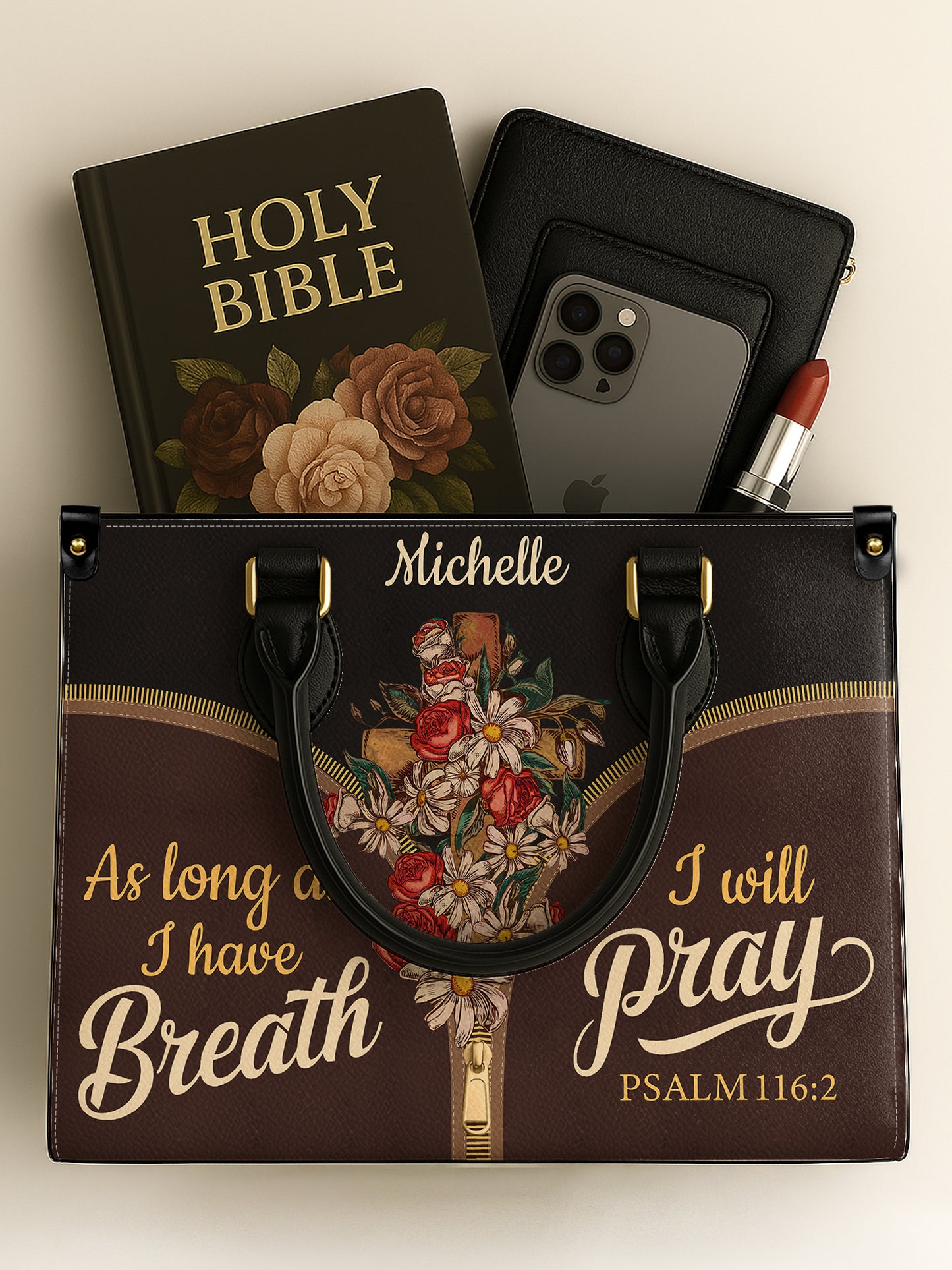 As Long As I Have Breath I Will Pray Christian Leather Church Bag