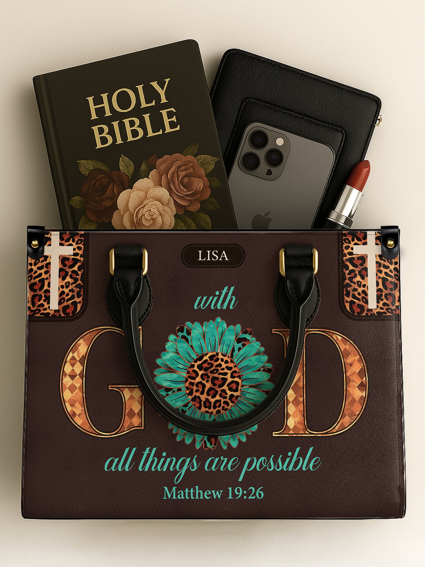 With God All Things Are Possible Christian Leather Church Bag