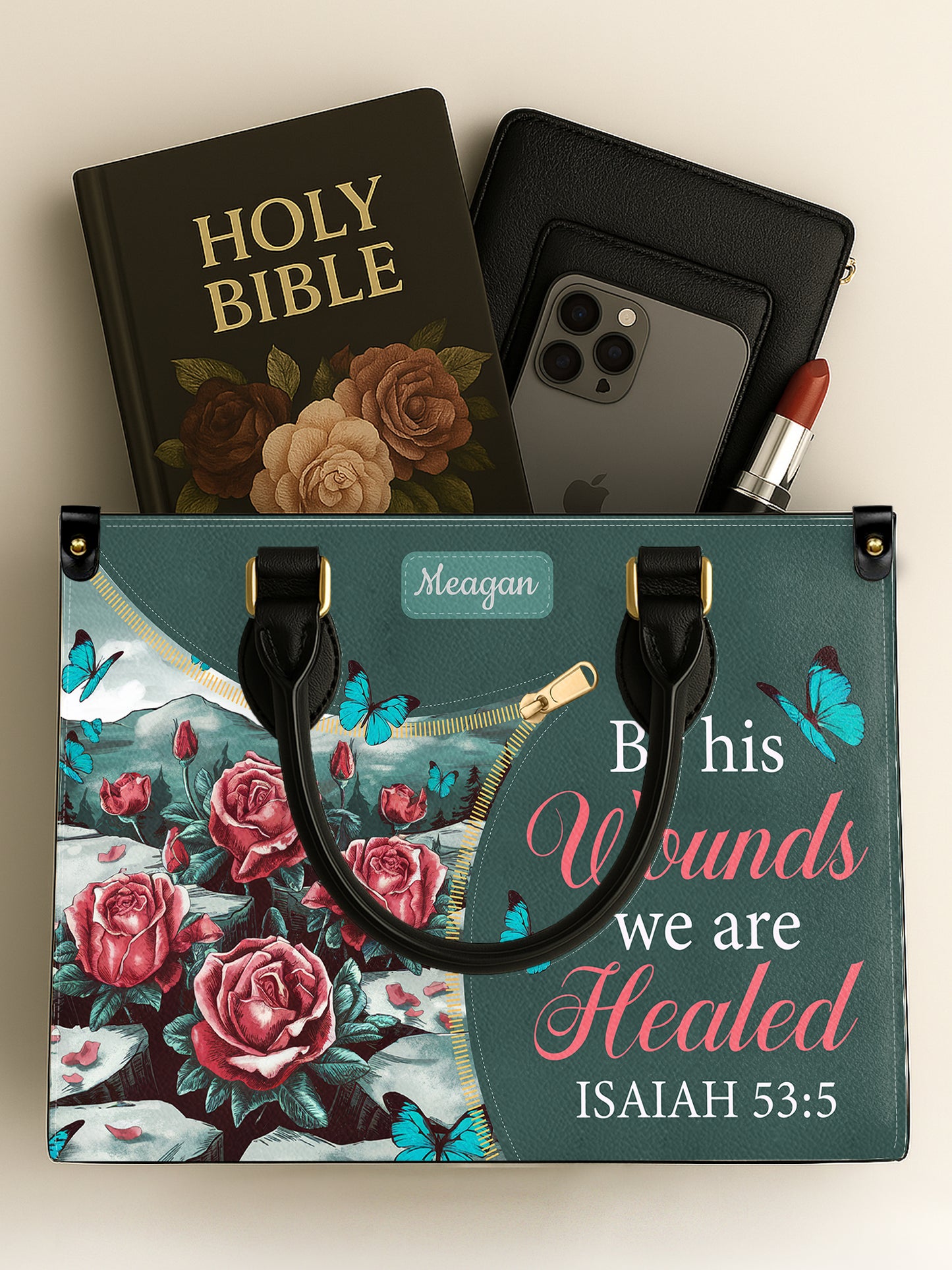 By His Wounds We Are Healed Christian Leather Church Bag