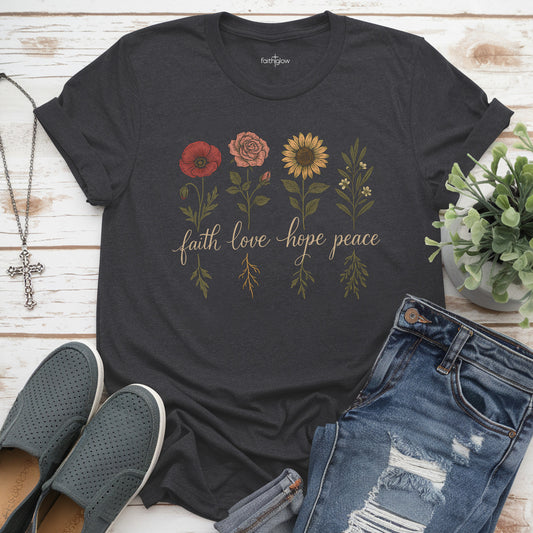 Faith Love Hope Peace Christian T Shirt