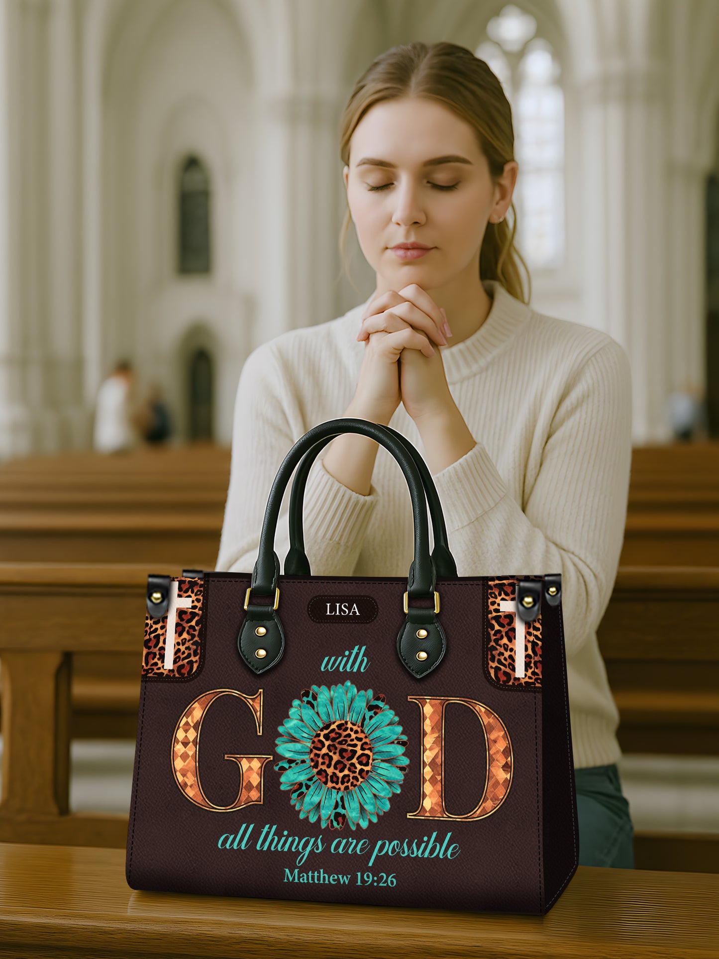 With God All Things Are Possible Christian Leather Church Bag
