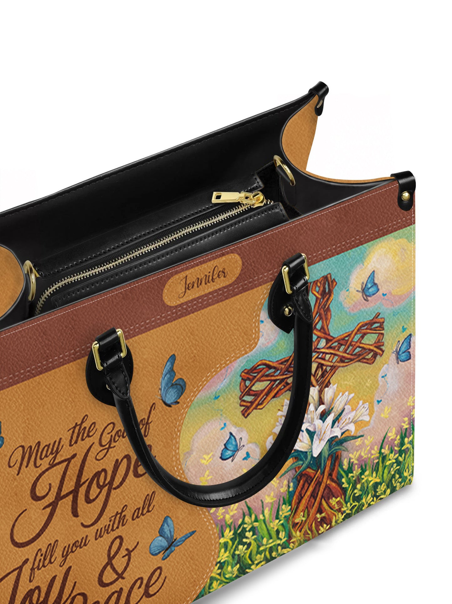 May The God Of Hope Fill You With All Joy Peace Christian Leather Church Bag