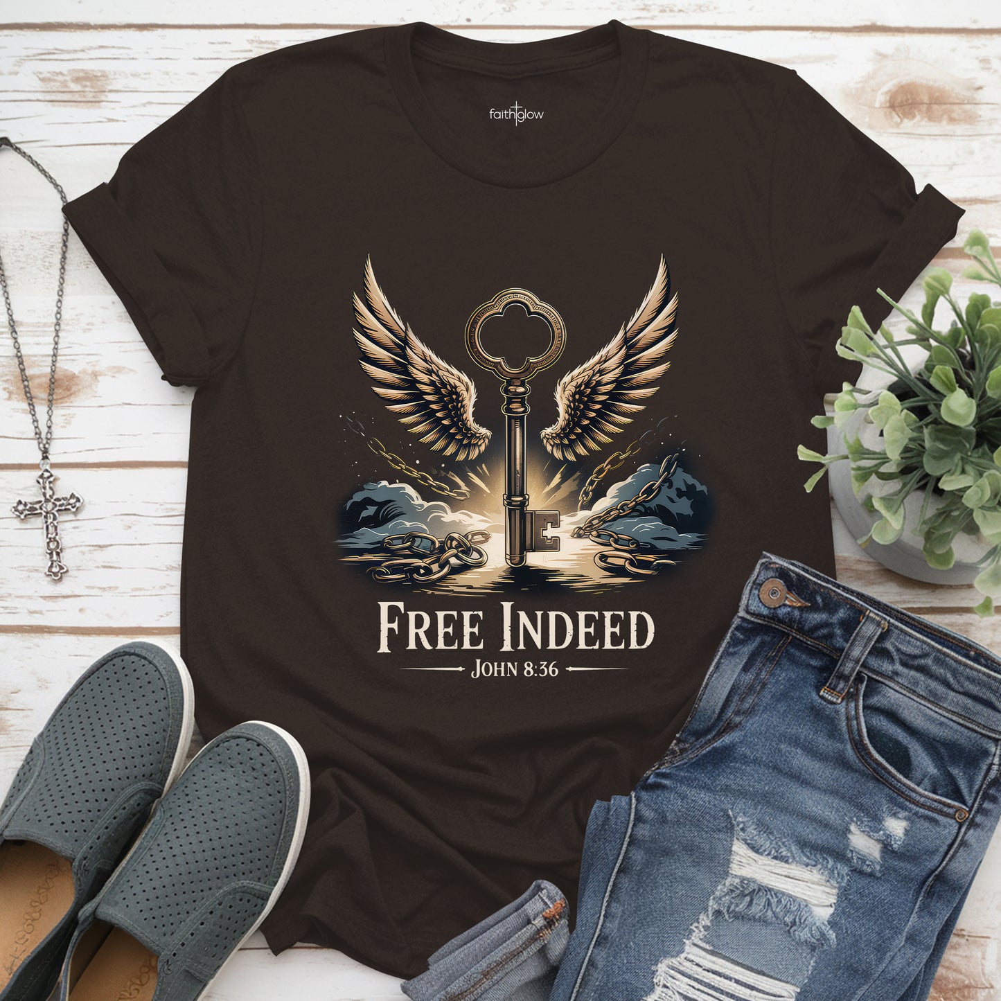 Free Indeed John 8:36 Christian T Shirt