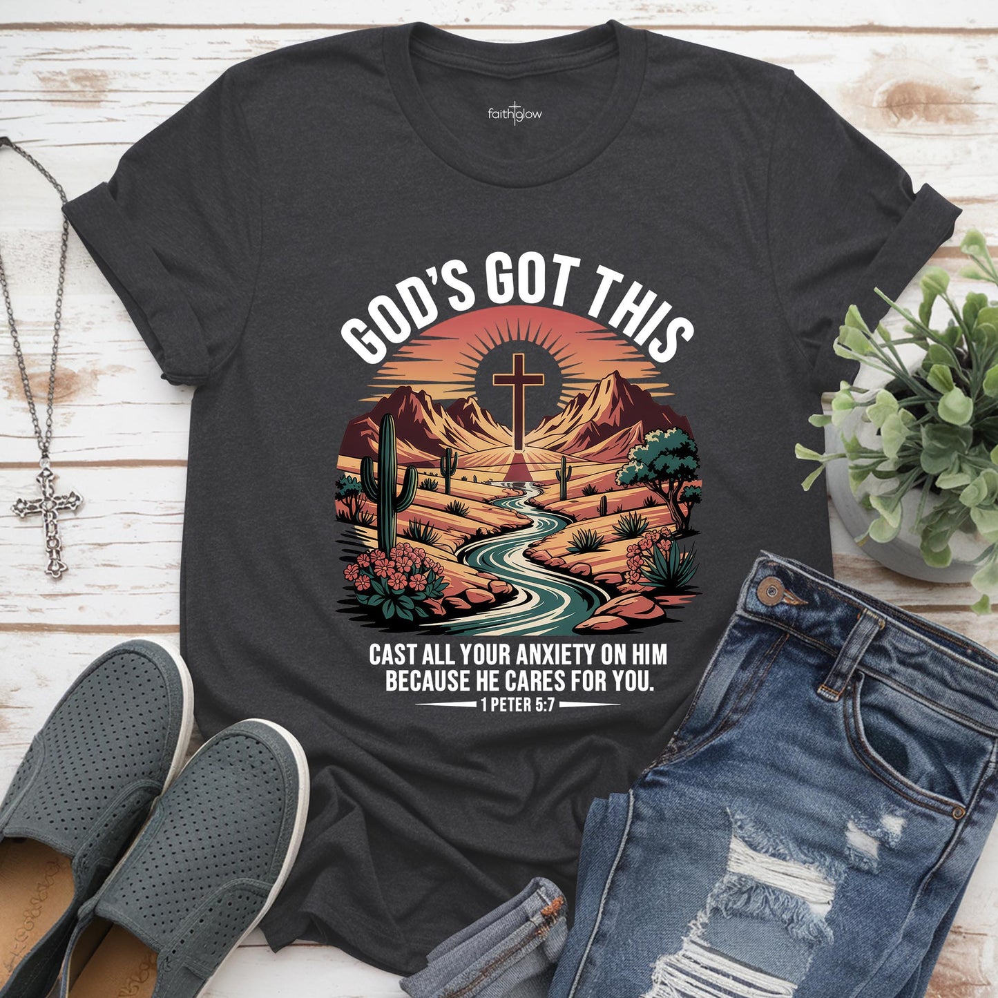 Cast All Your Anxiety On Him Because He Cares For You Christian T Shirt