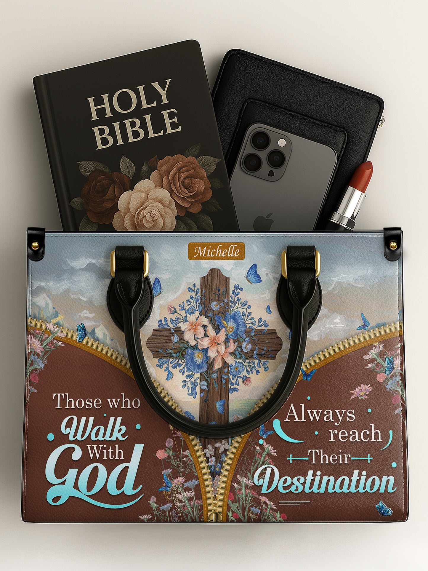 Those Who Walk With God Always Reach Their Destination Christian Leather Church Bag