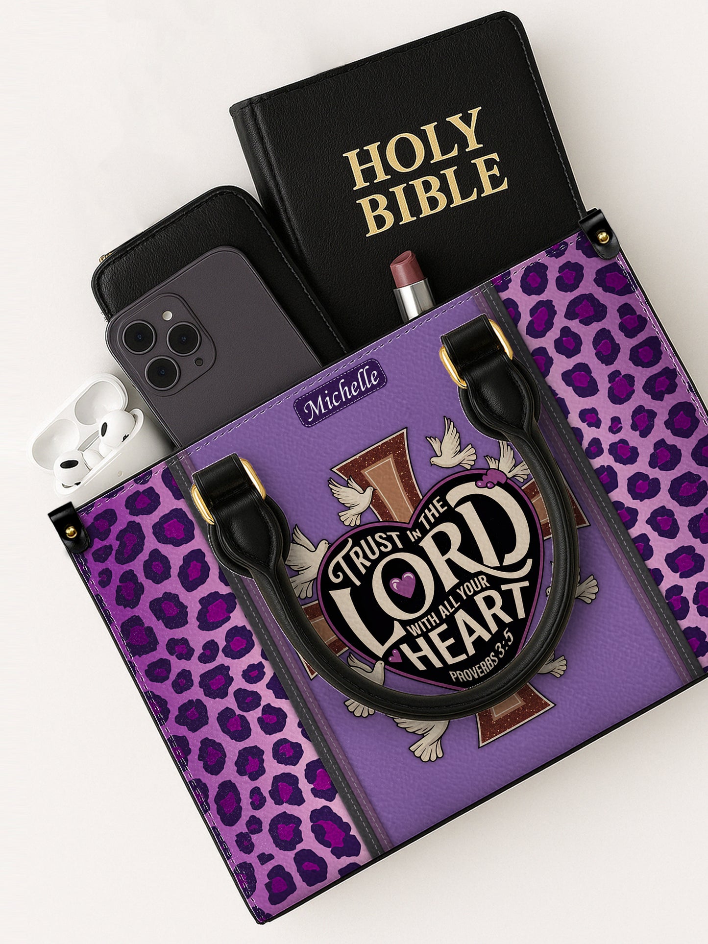 Trust The Lord With All Your Heart Proverbs Christian Leather Church Bag