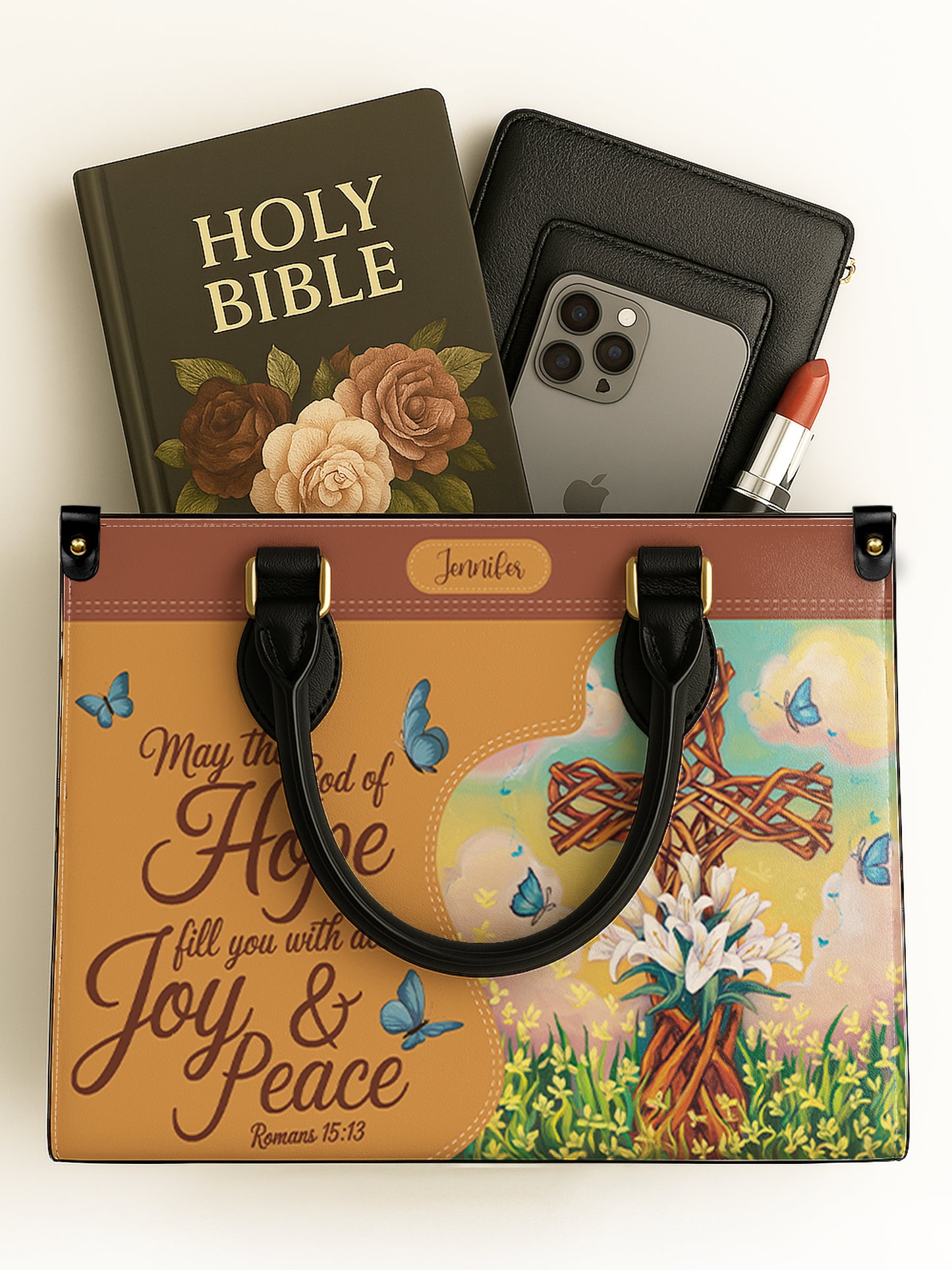 May The God Of Hope Fill You With All Joy Peace Christian Leather Church Bag
