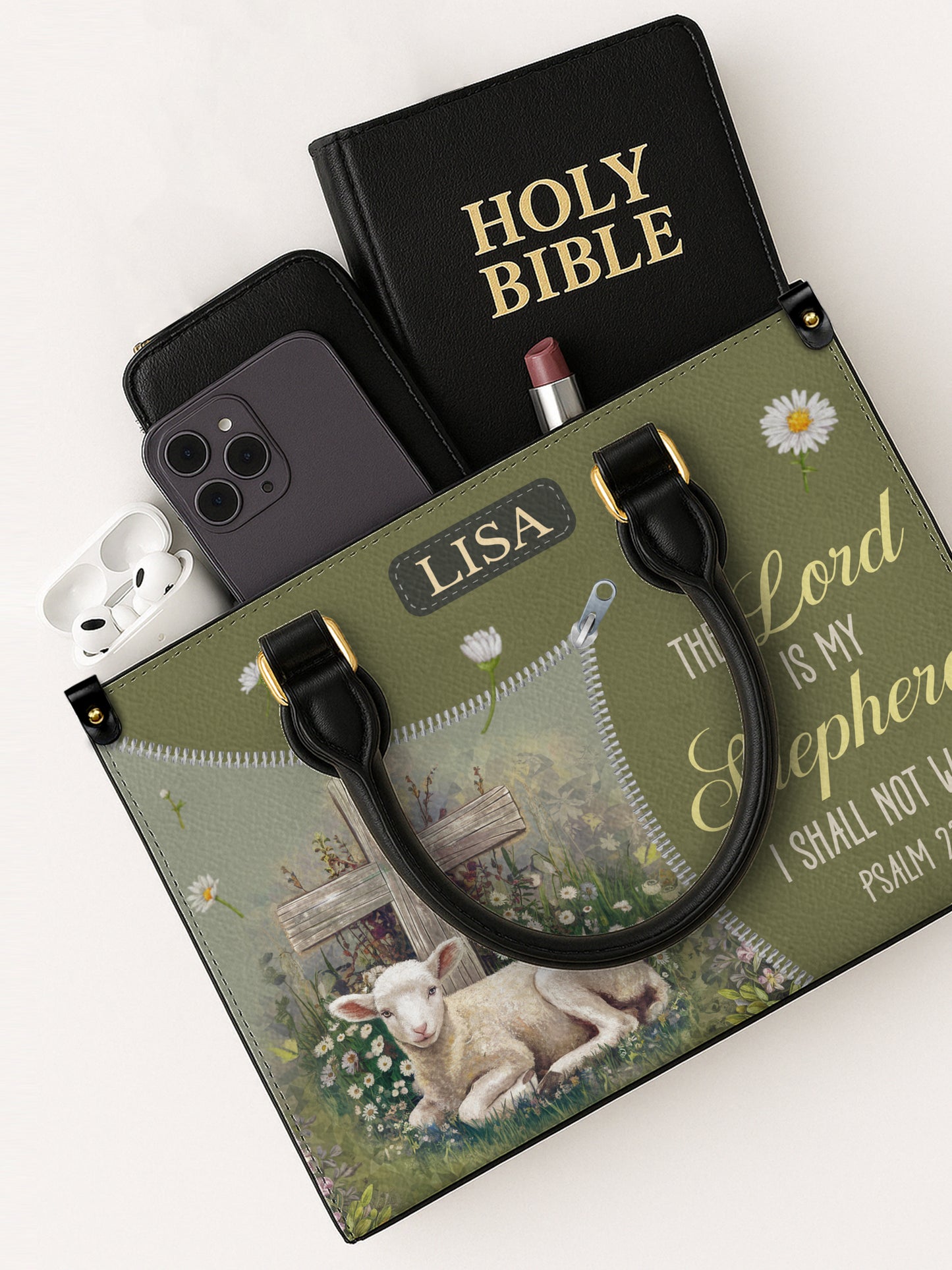 The Lord Is My Shepherd I Shall Not Want Christian Leather Church Bag