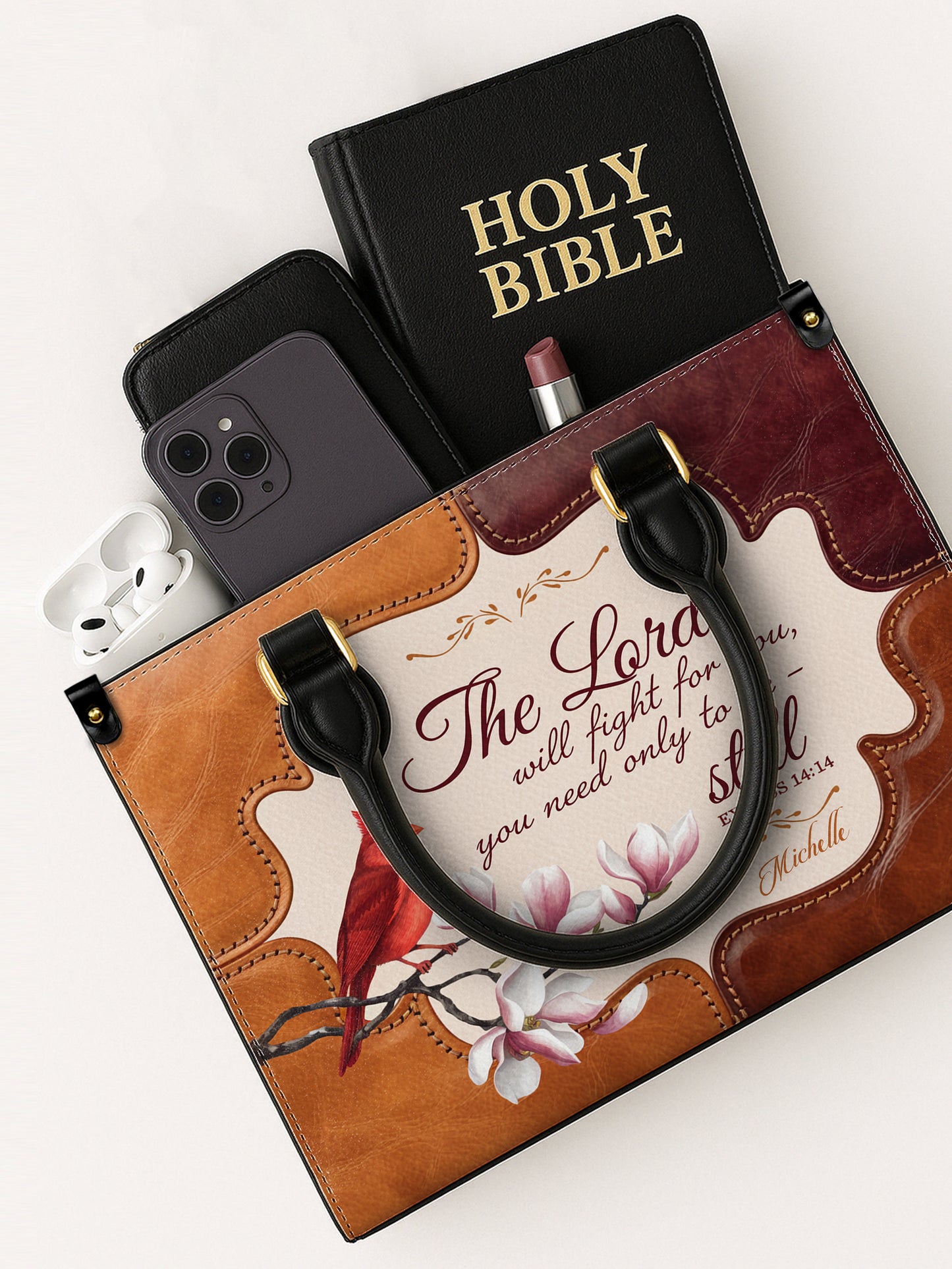 The Lord Will Fight For You Need Only To Be Still Christian Leather Church Bag