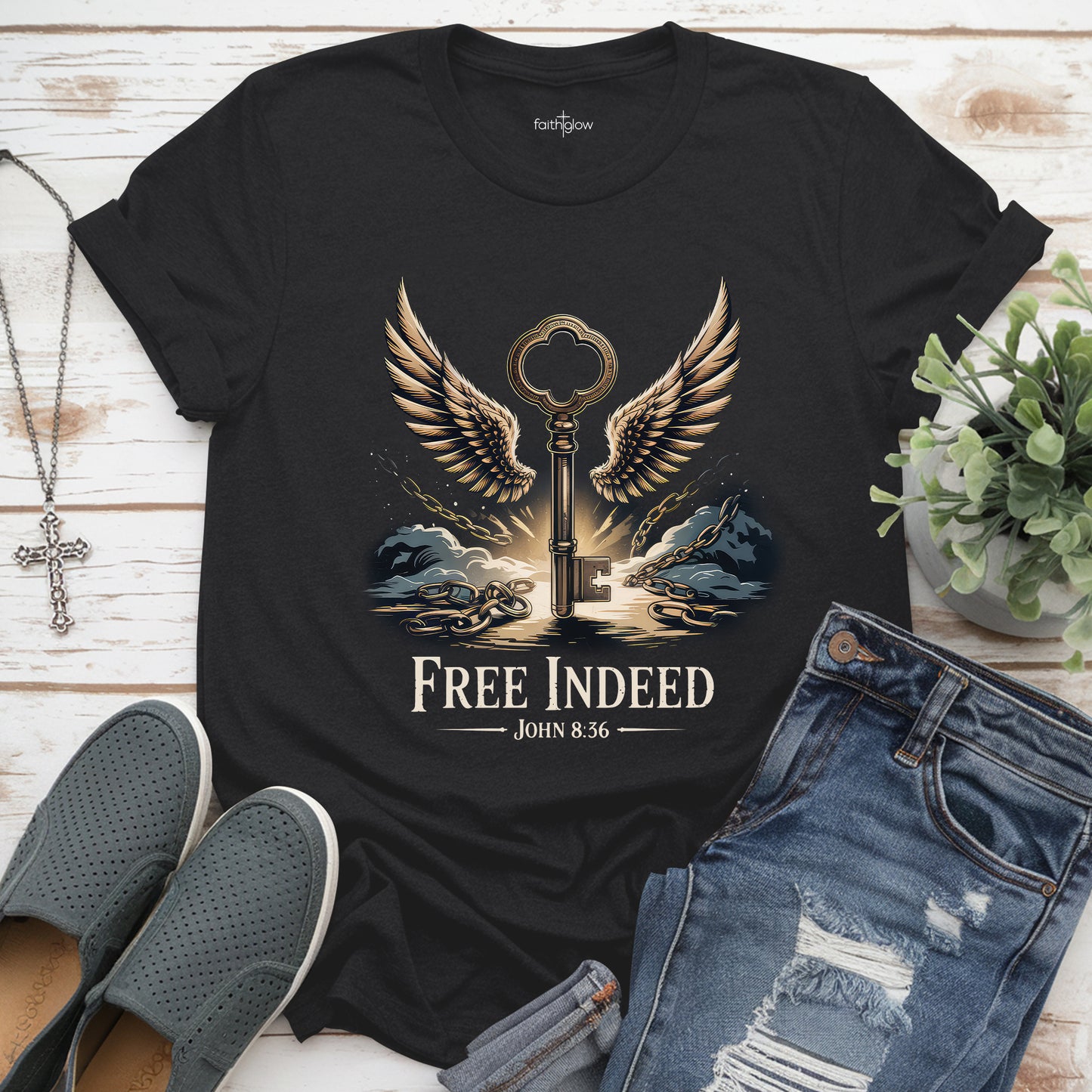 Free Indeed John 8:36 Christian T Shirt