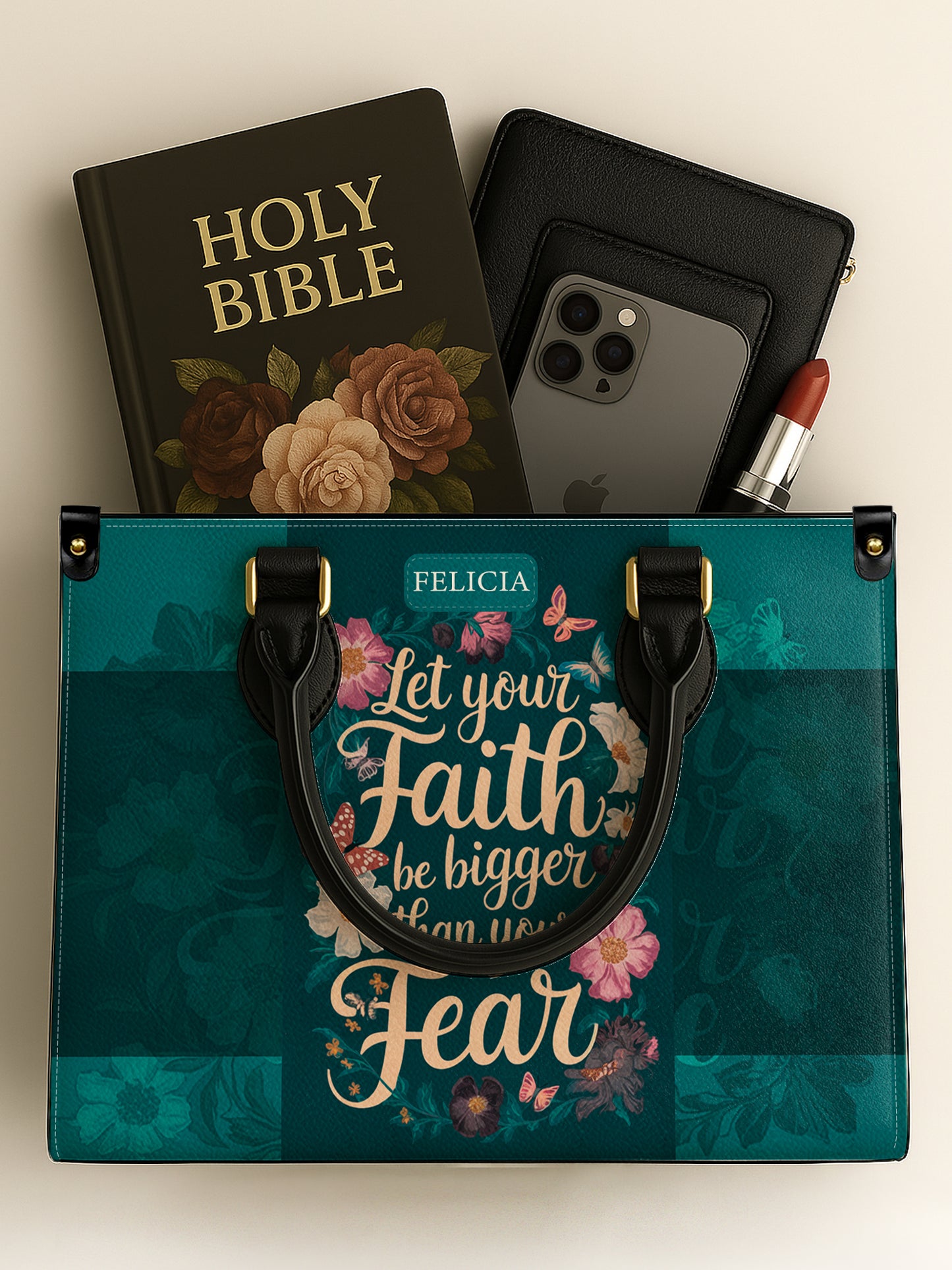 Let Your Faith Be Bigger Than Your Fear Christian Leather Church Bag
