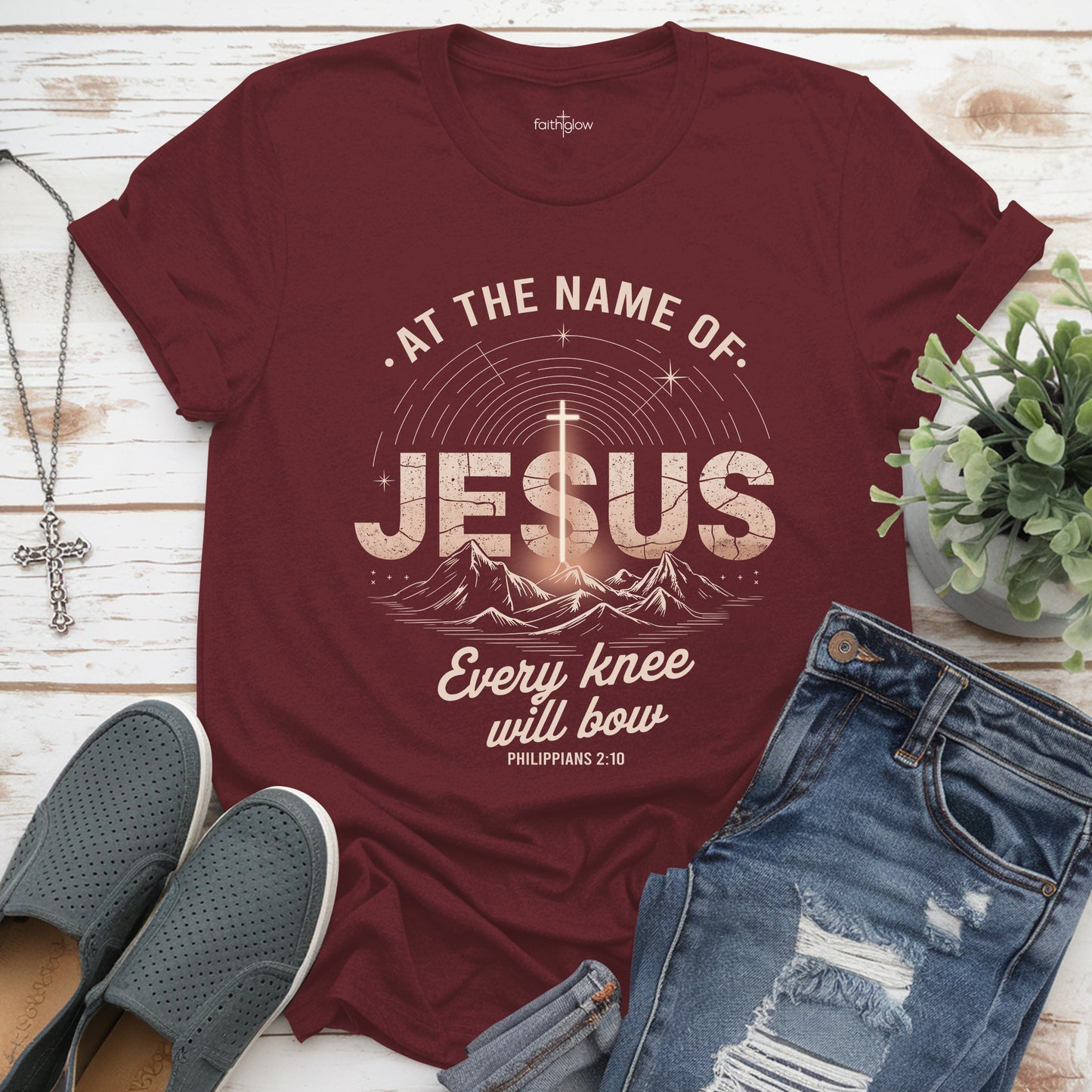 At The Name Of Jesus Every Knee Will Bow Christian T Shirt