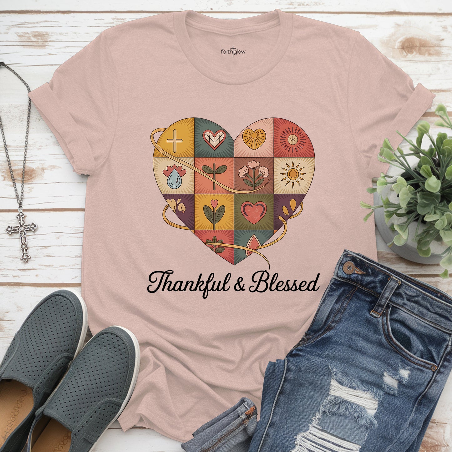 Thankful & Blessed Christian T Shirt