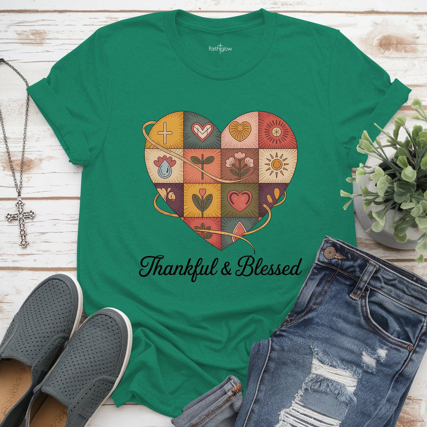 Thankful & Blessed Christian T Shirt