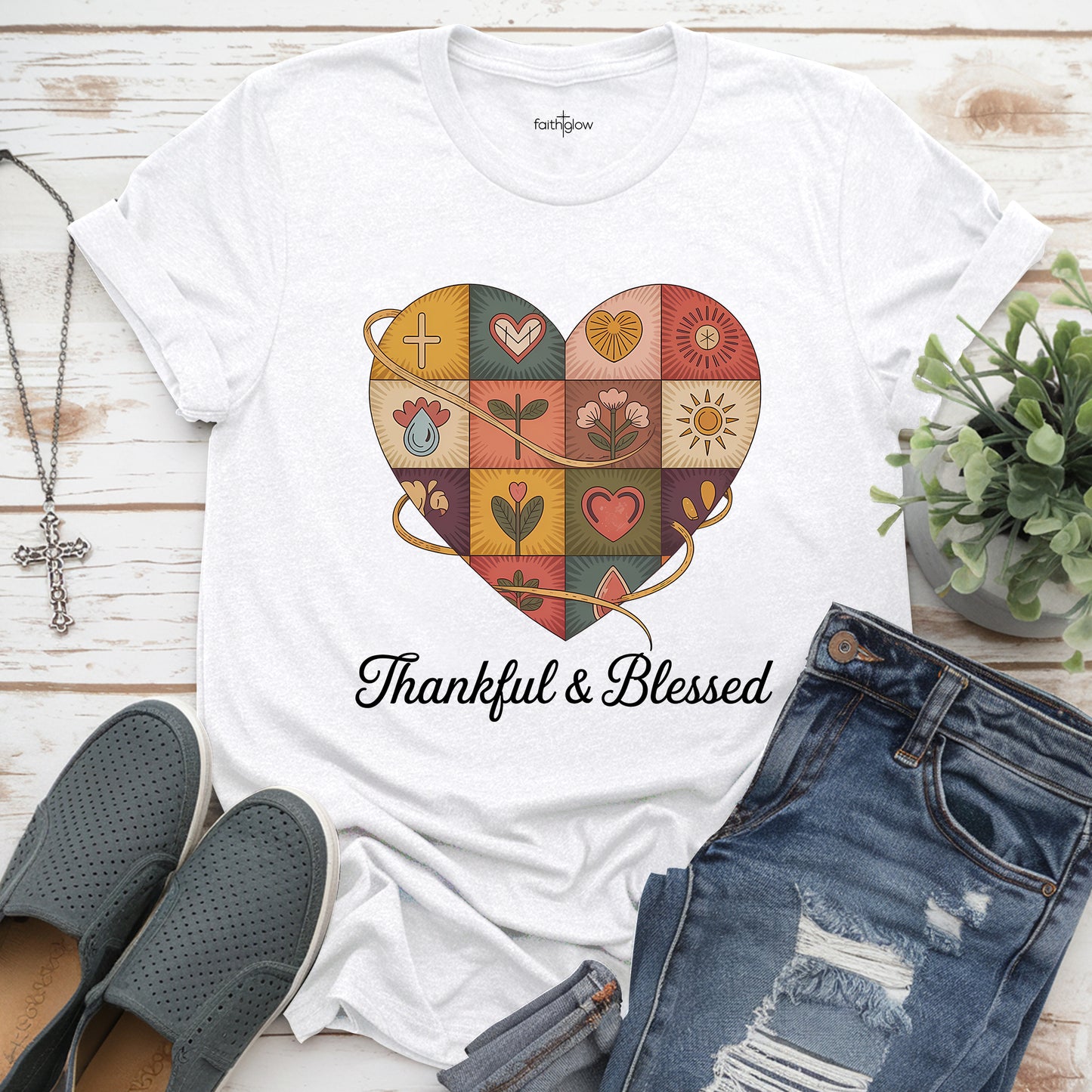 Thankful & Blessed Christian T Shirt