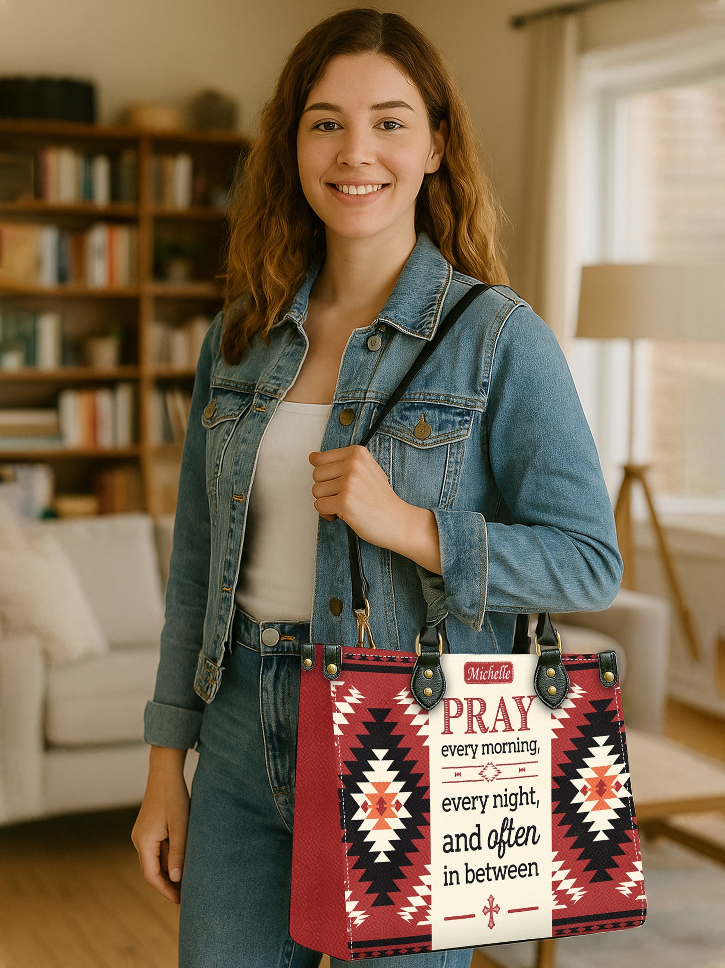 Pray Every Morning, Every Night, And Often In Between Christian Leather Church Bag
