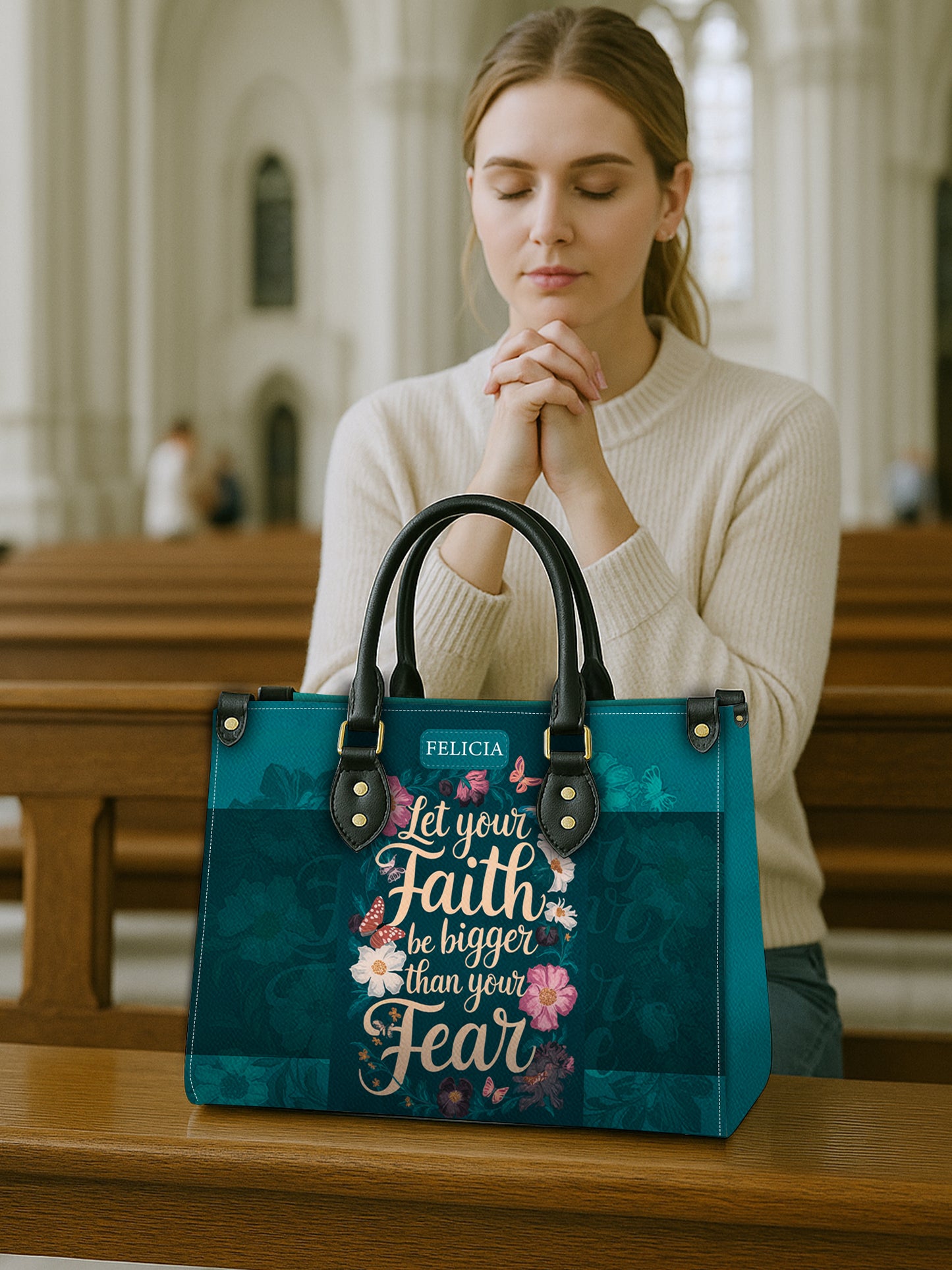 Let Your Faith Be Bigger Than Your Fear Christian Leather Church Bag
