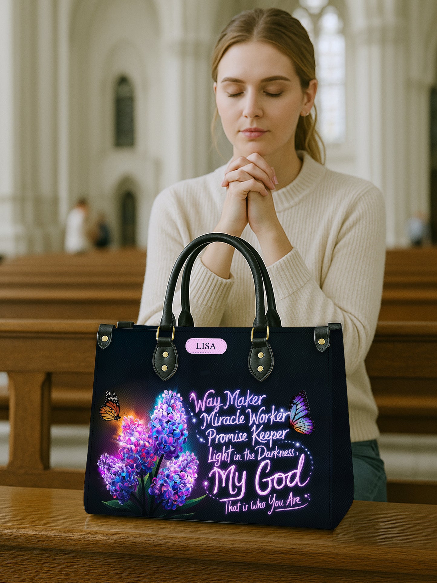 Waymaker Miracle Worker Promise Keeper Christian Leather Church Bag