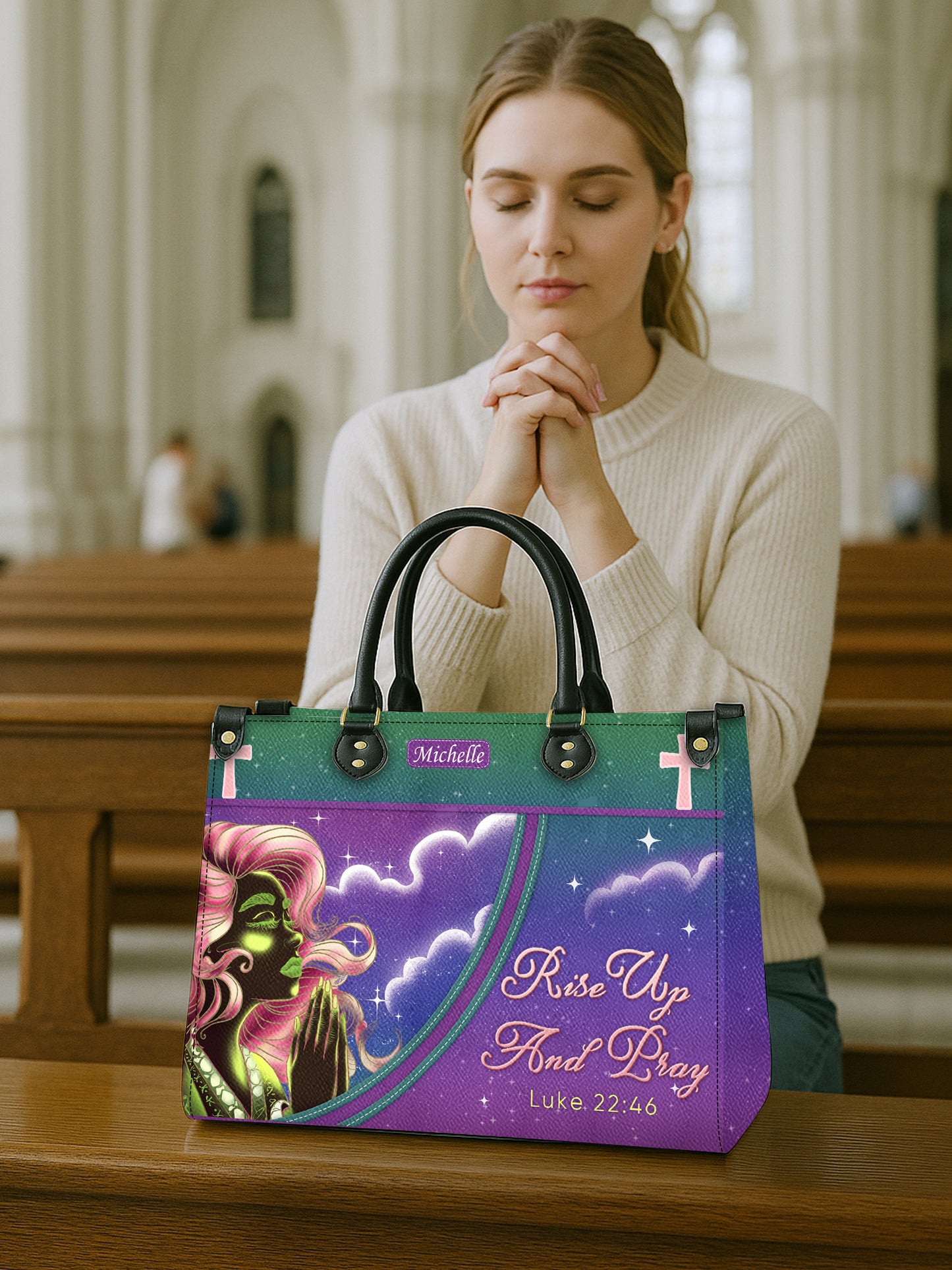 Rise And Pray Christian Leather Church Bag