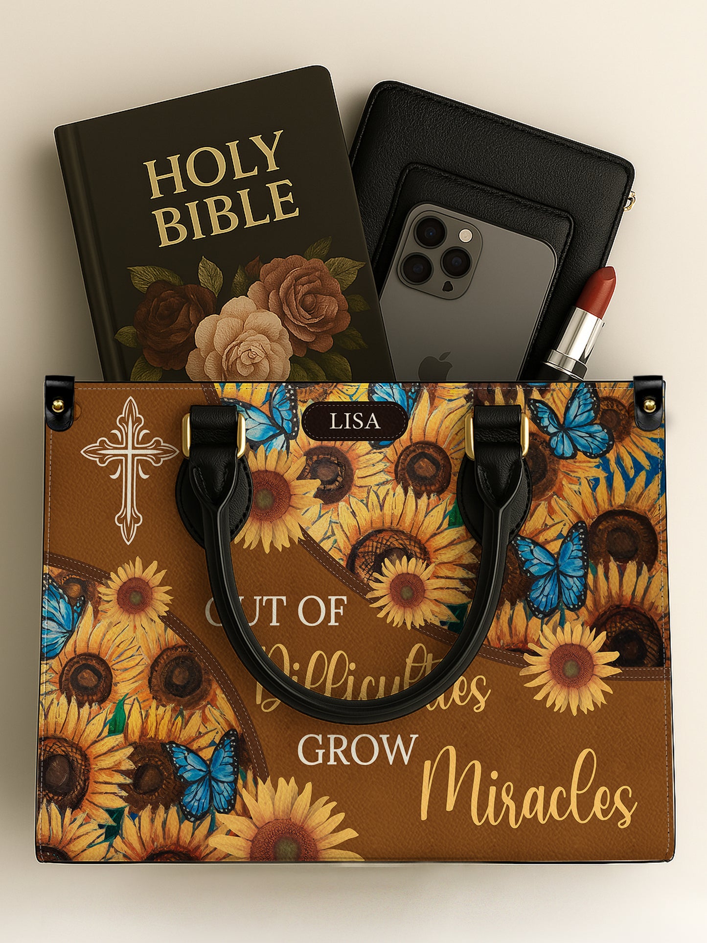 Out Of Difficulties Grow Miracles Christian Leather Church Bag