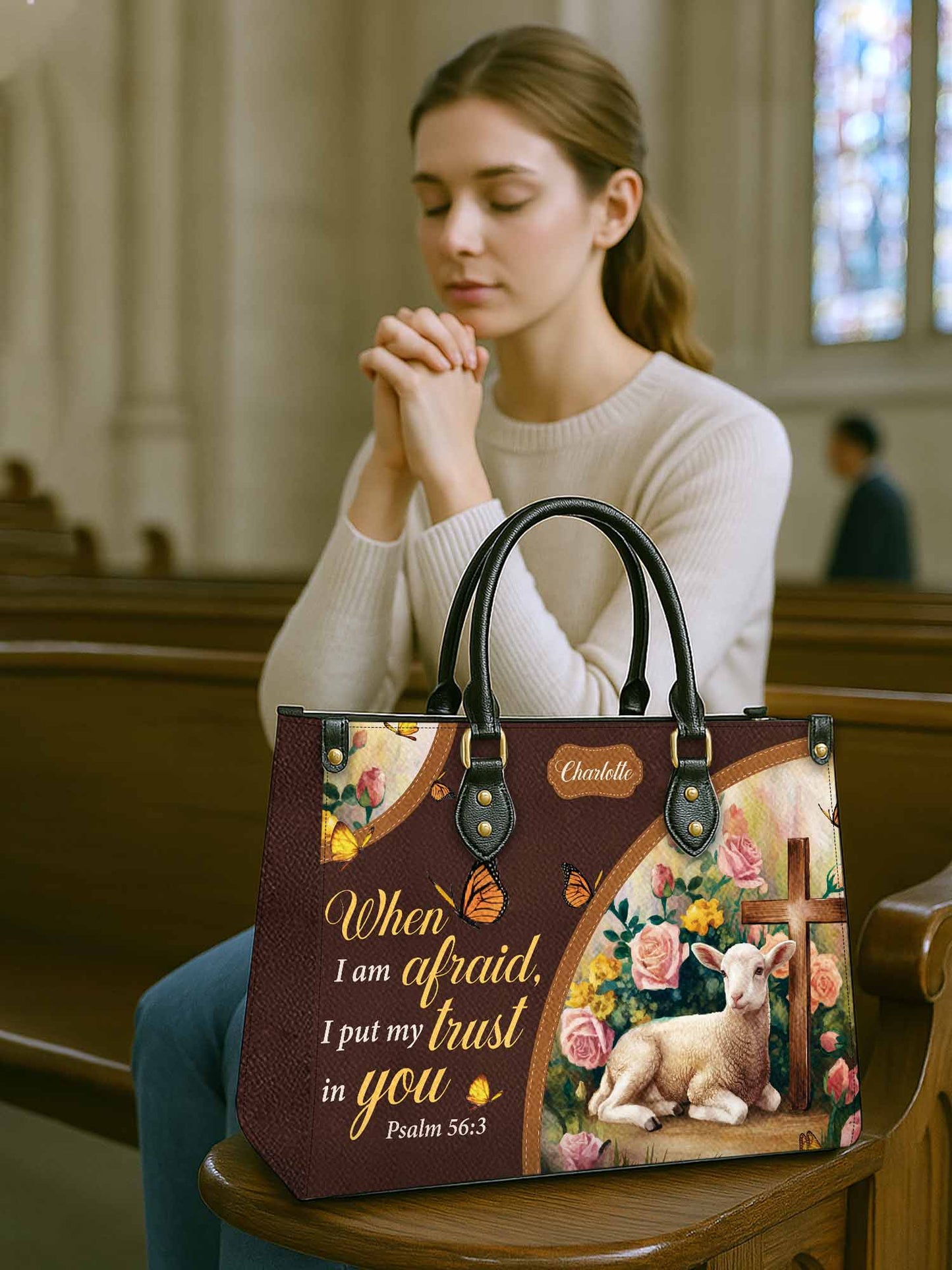 When Iam Afraid I Put My Trust In You Christian Leather Church Bag