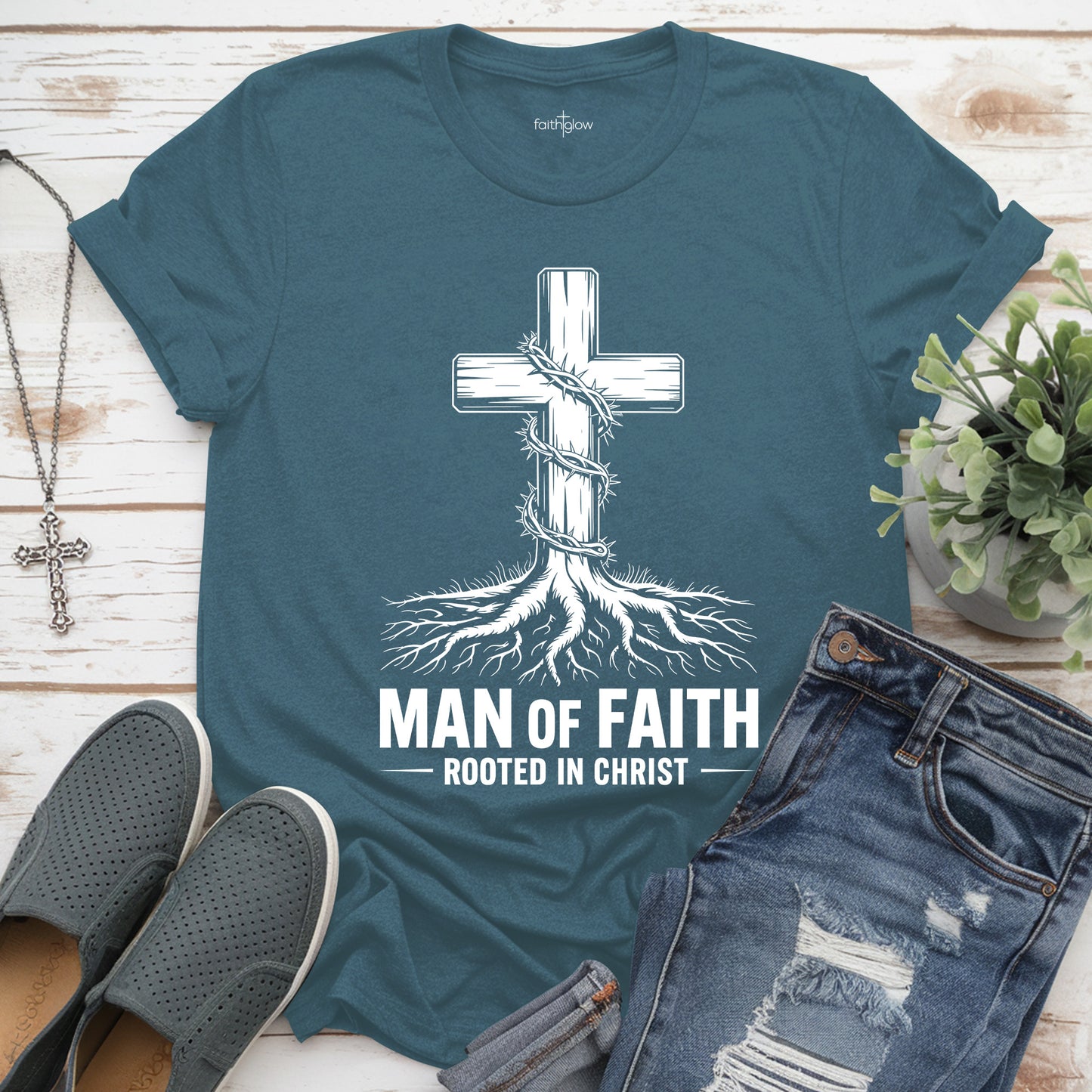 Man Of Faith Rooted In Christ Christian T Shirt