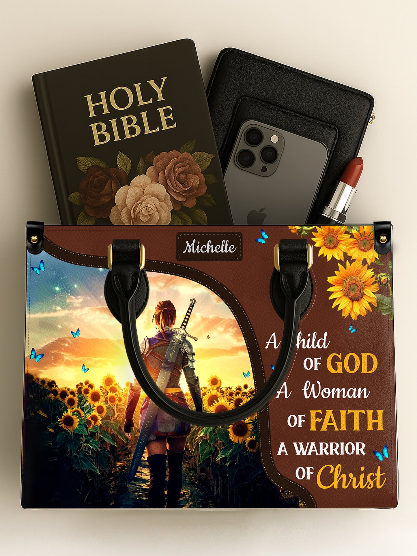 A child of God A woman of Faith A warrior of Christ Christian Leather Church Bag