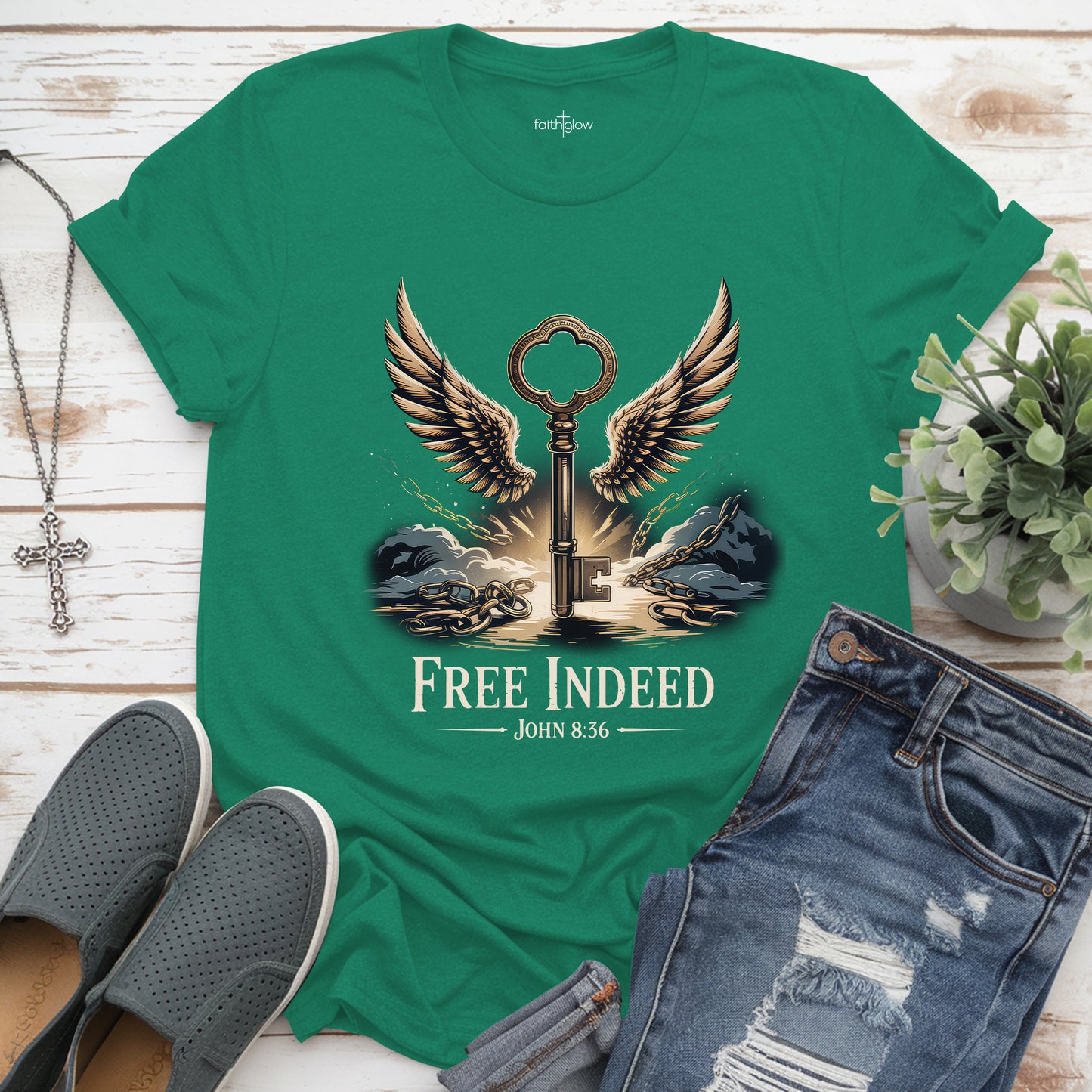 Free Indeed John 8:36 Christian T Shirt