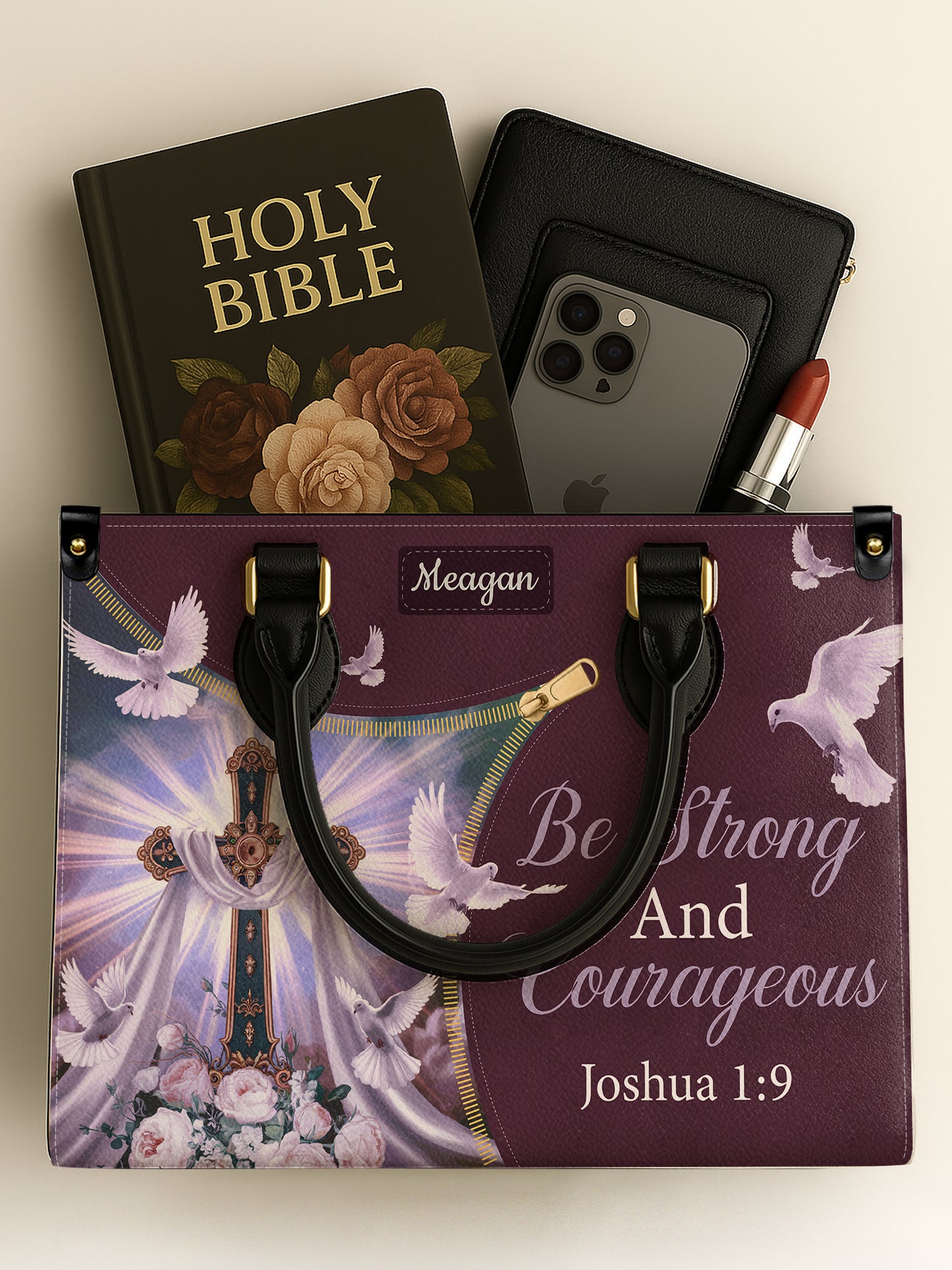 Be Strong And Courageous Christian Leather Church Bag