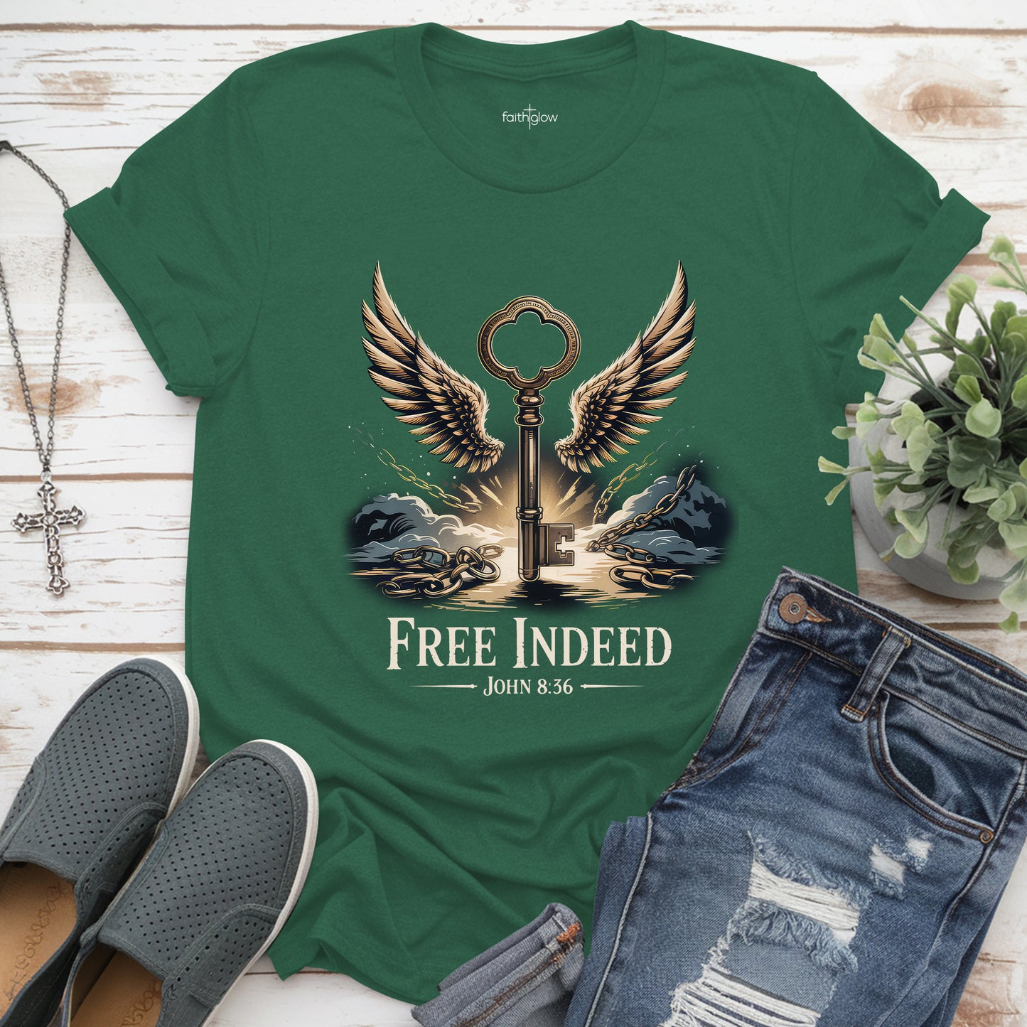 Free Indeed John 8:36 Christian T Shirt