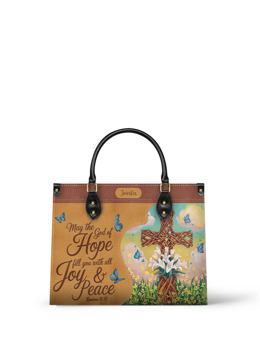 May The God Of Hope Fill You With All Joy Peace Christian Leather Church Bag