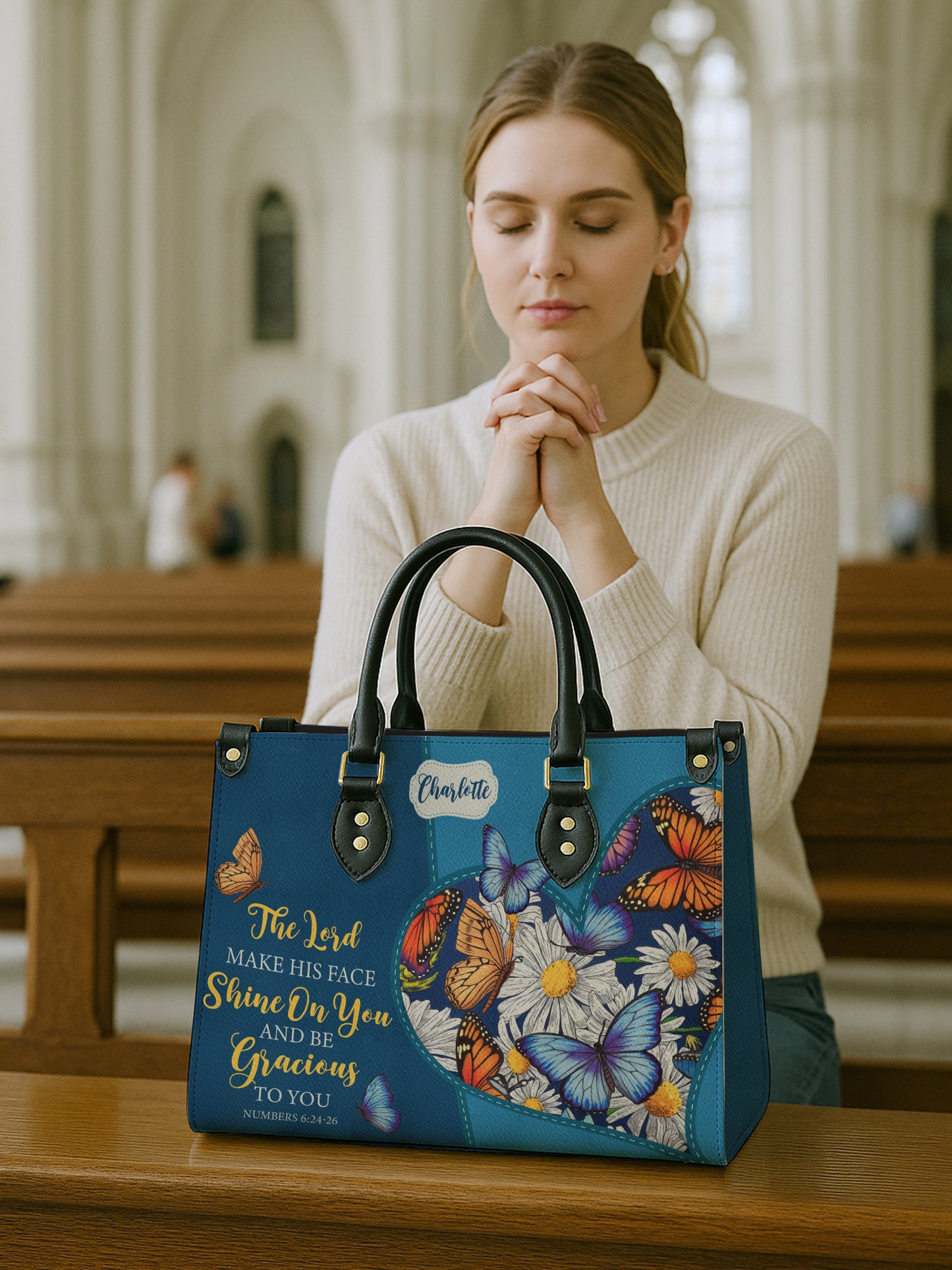 The Lord Make His Face Shine On You Christian Leather Church Bag