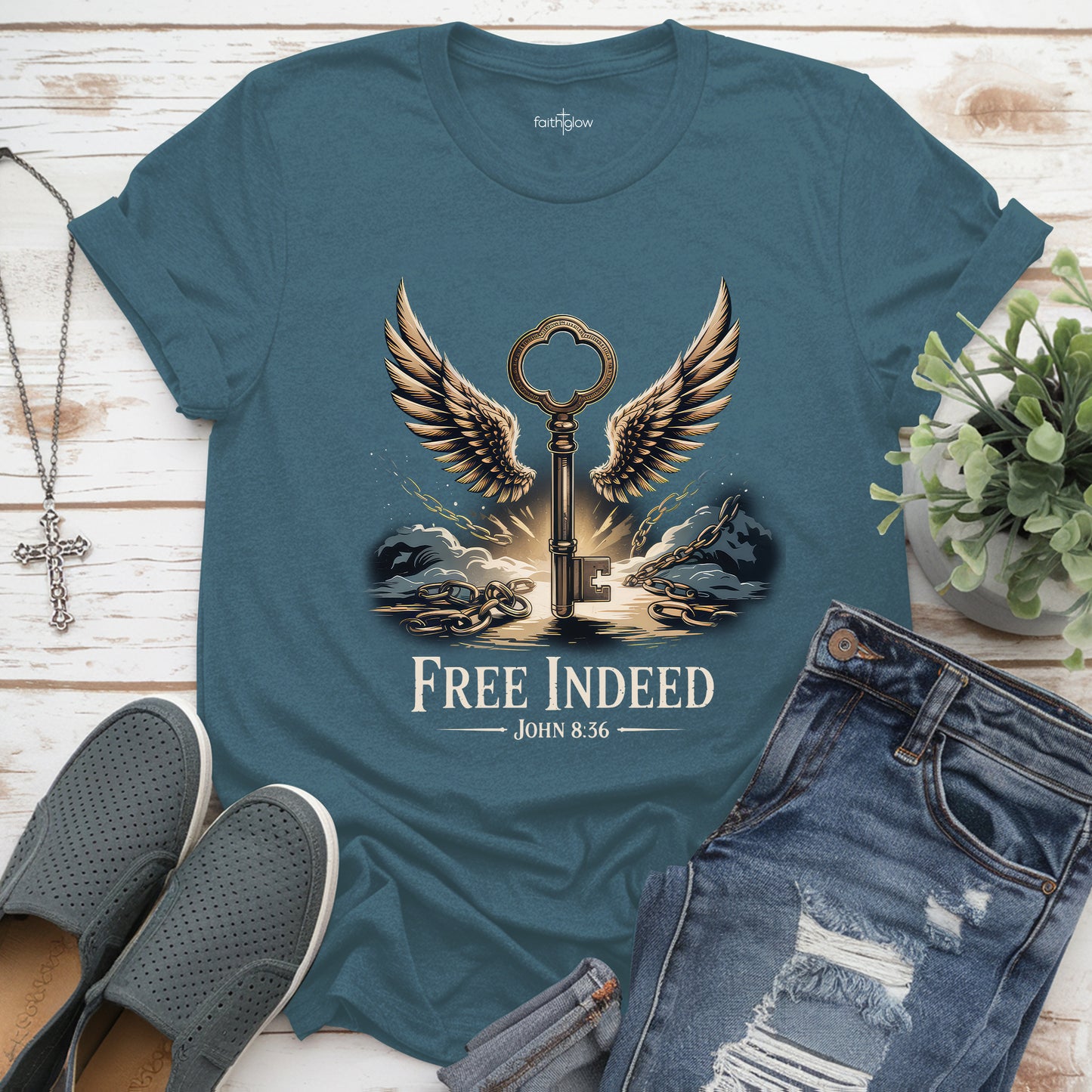 Free Indeed John 8:36 Christian T Shirt