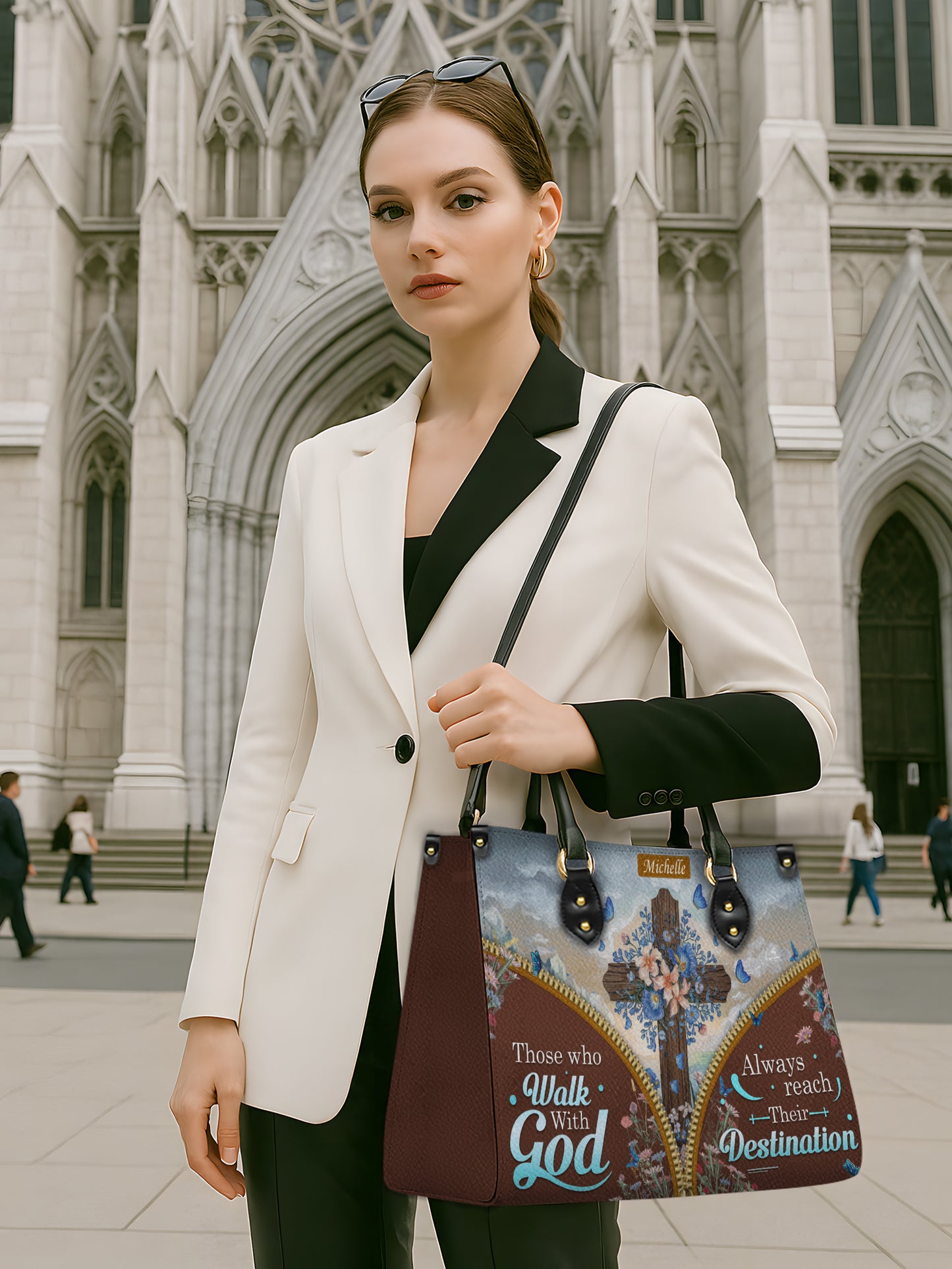 Those Who Walk With God Always Reach Their Destination Christian Leather Church Bag
