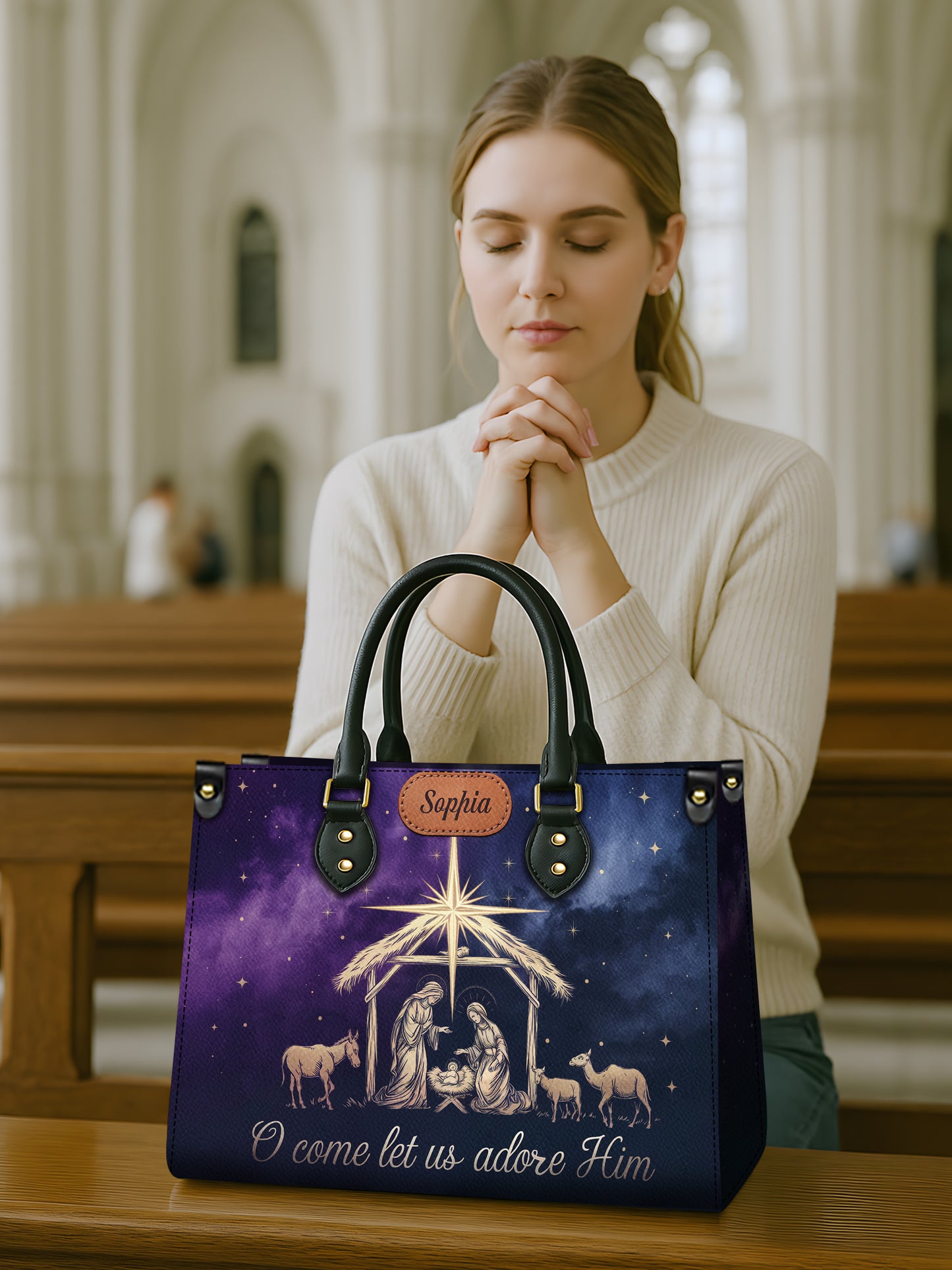 O Come Let Us Adore Him Christian Leather Church Bag