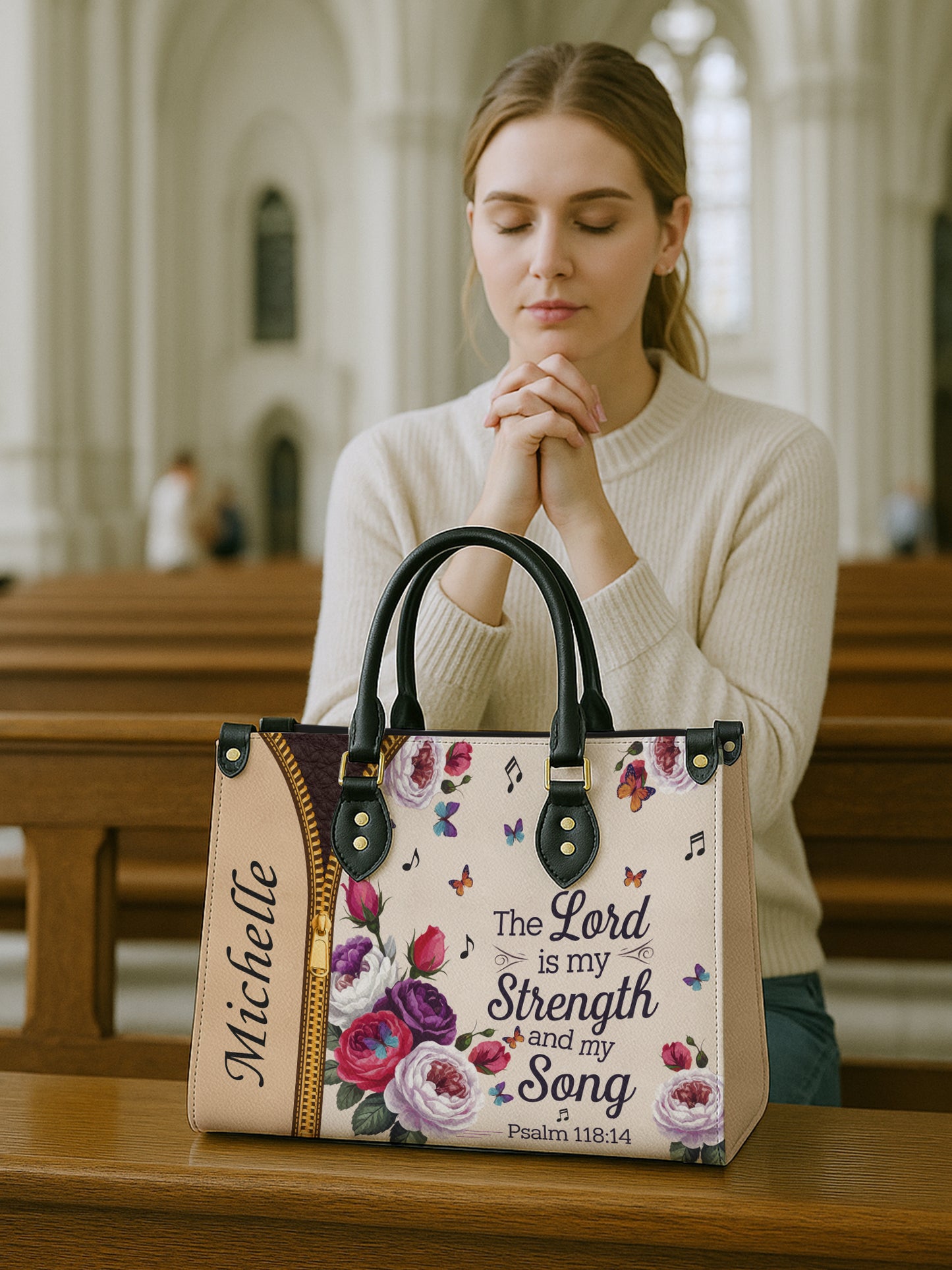 The Lord Is My Strength And My Song Christian Leather Church Bag
