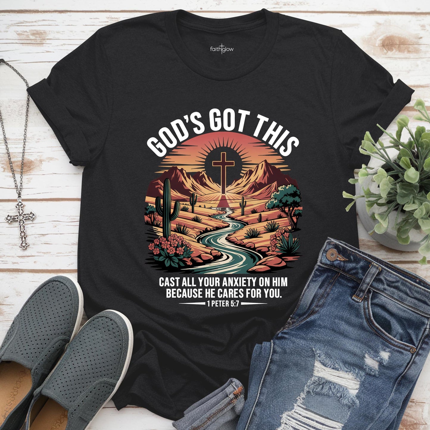 Cast All Your Anxiety On Him Because He Cares For You Christian T Shirt
