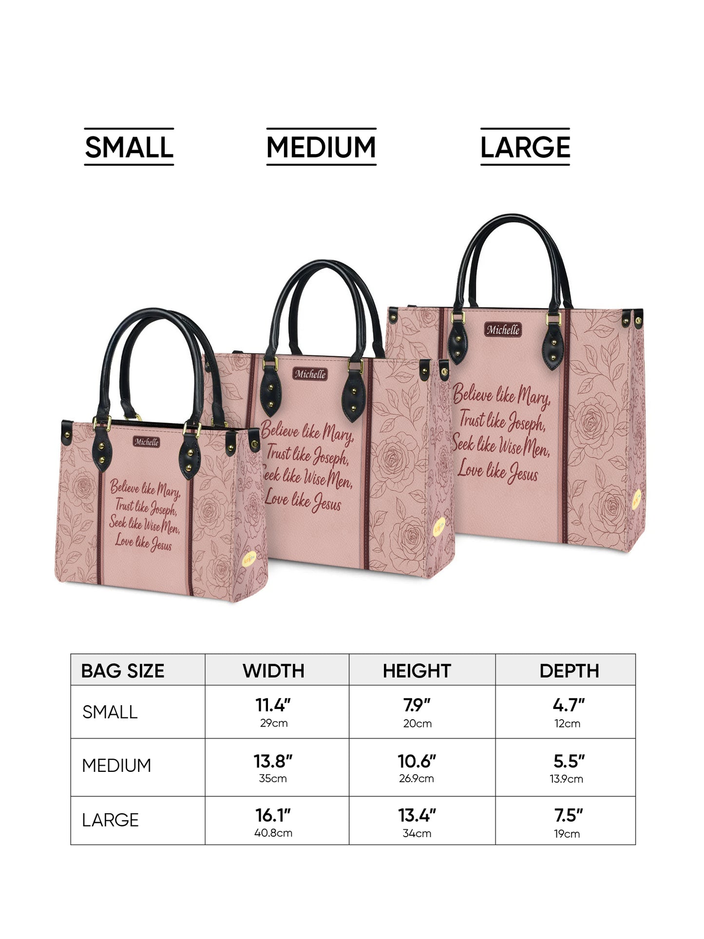 Believe Like Mary  Trust Like Joseph Seek like Wise Men Love like Jesus Leather Church Bag