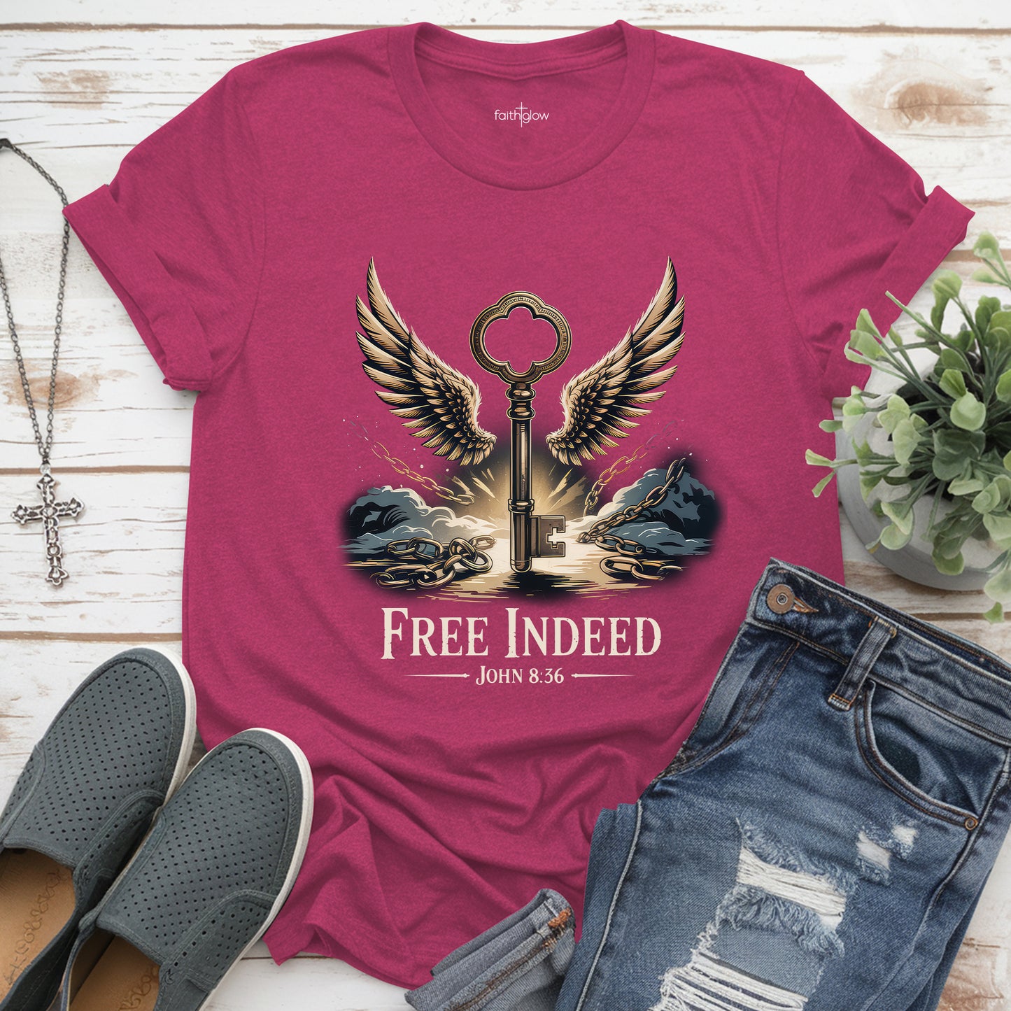 Free Indeed John 8:36 Christian T Shirt