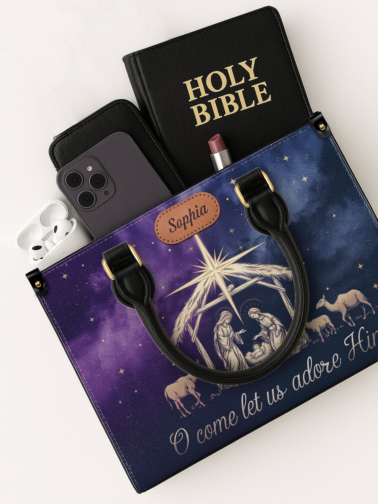 O Come Let Us Adore Him Christian Leather Church Bag