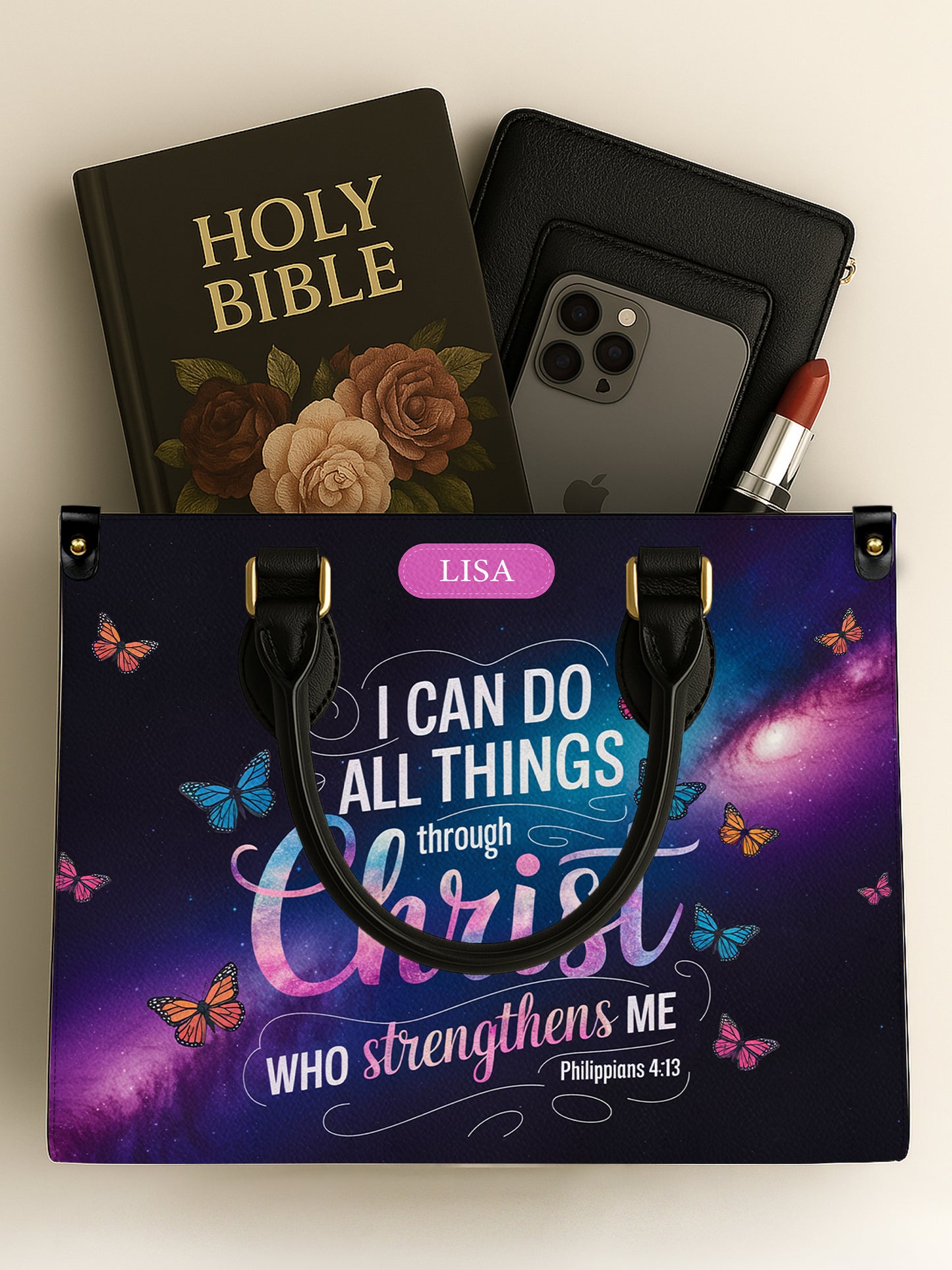 I Can Do All Things Through Christ Who Strengthens Me Christian Leather Church Bag
