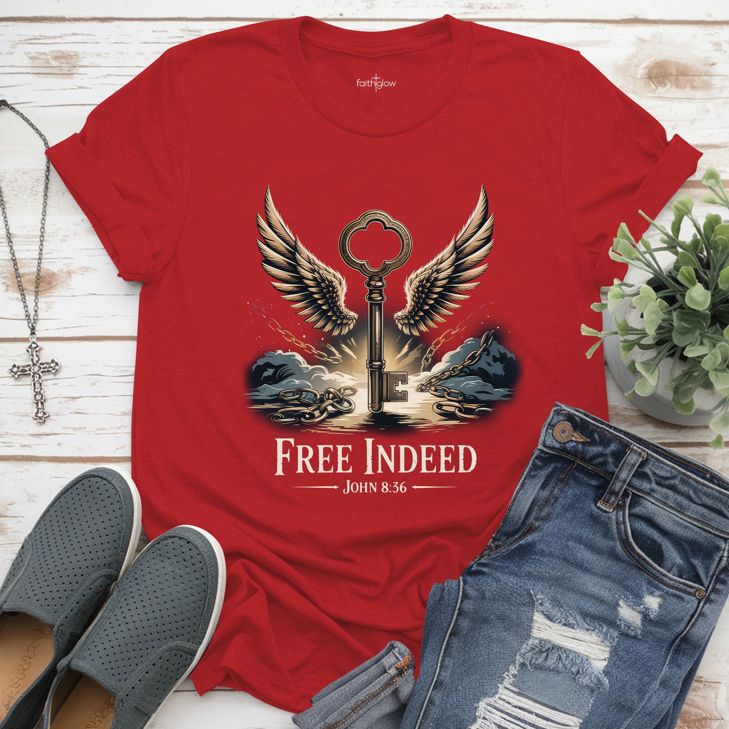 Free Indeed John 8:36 Christian T Shirt