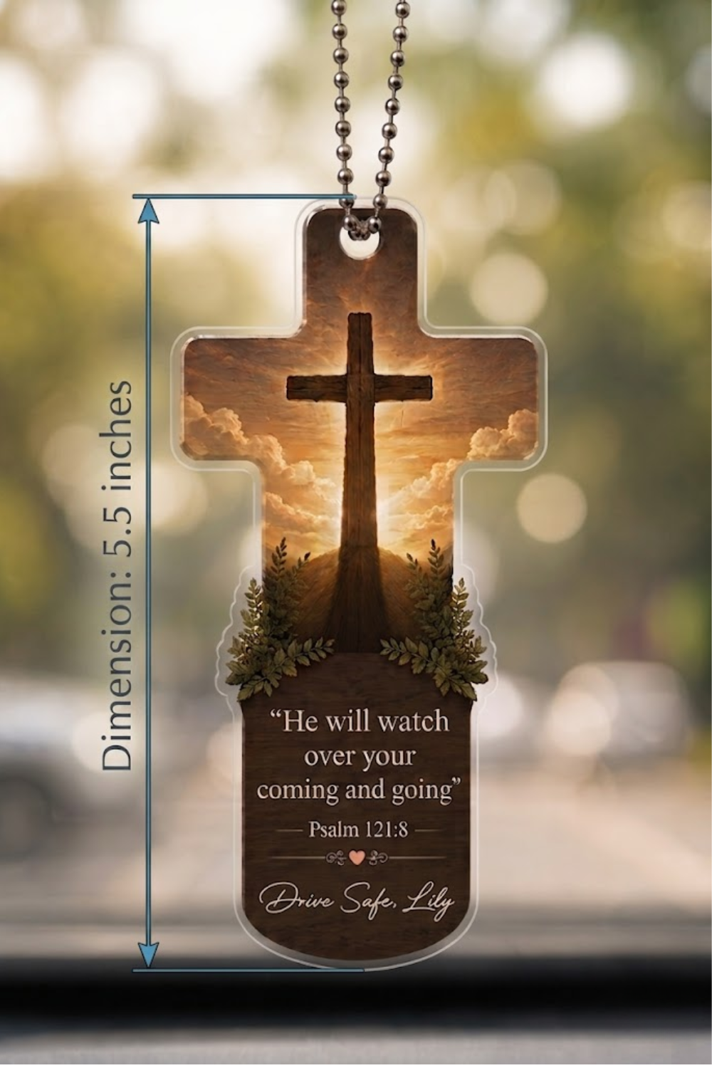 Personalized Car Charm — Traveling Mercies Cross Pendant