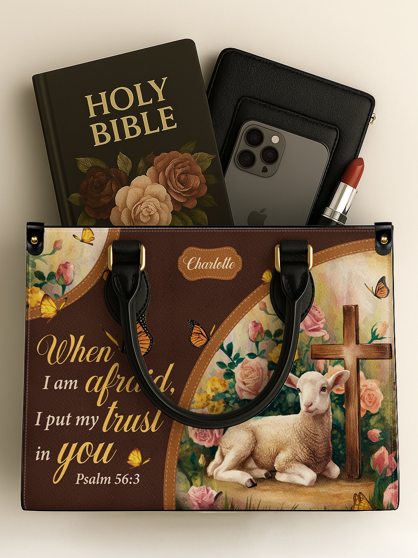 When Iam Afraid I Put My Trust In You Christian Leather Church Bag
