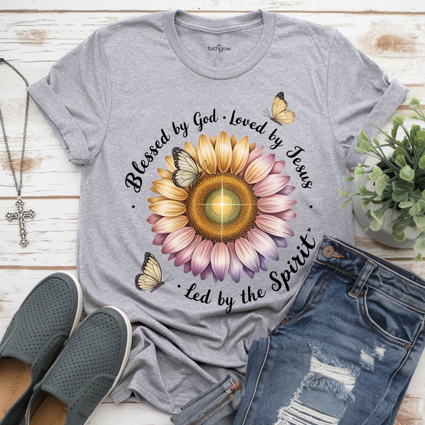 Blessed By God Loved By Jesus Led By The Spirit Christian T Shirt