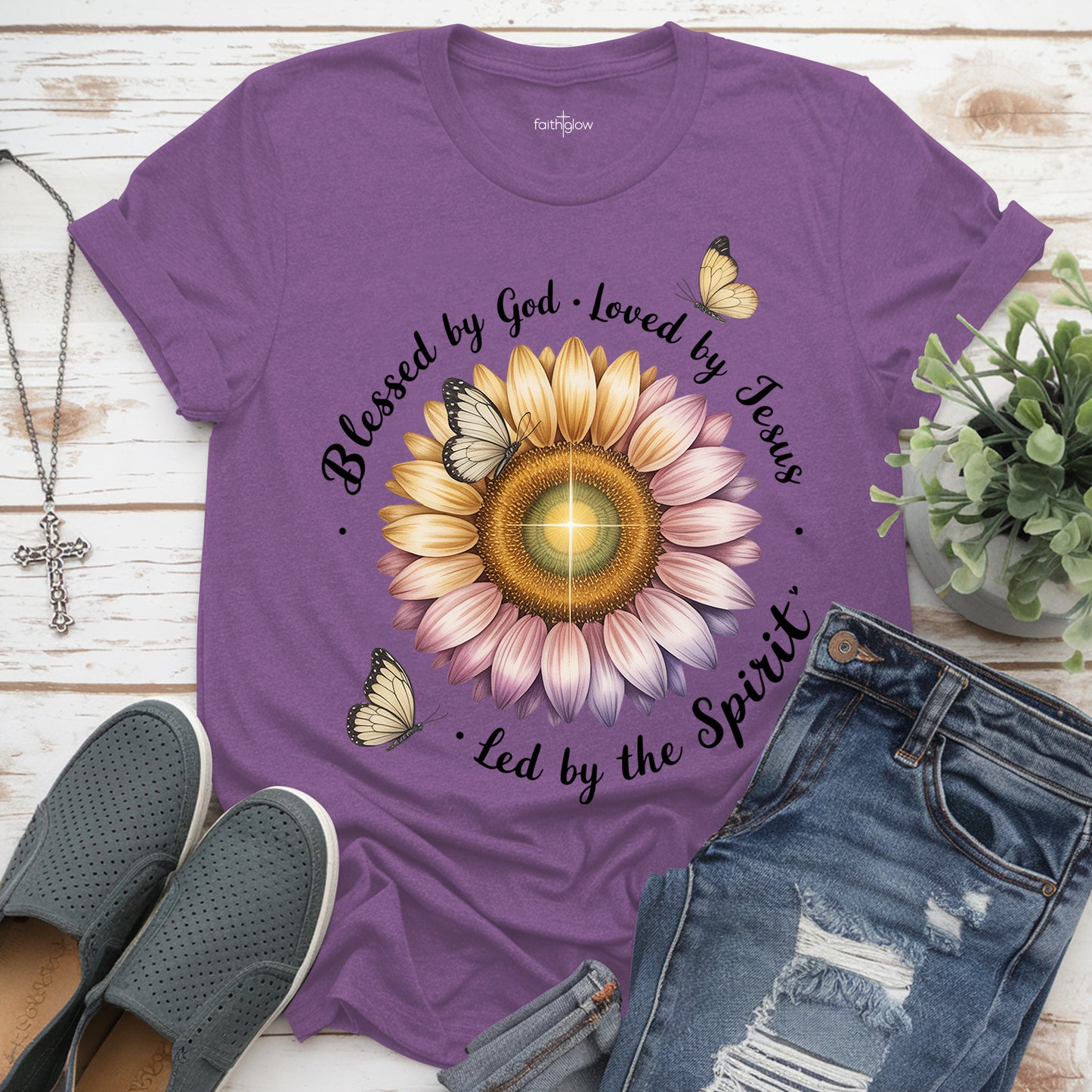 Blessed By God Loved By Jesus Led By The Spirit Christian T Shirt