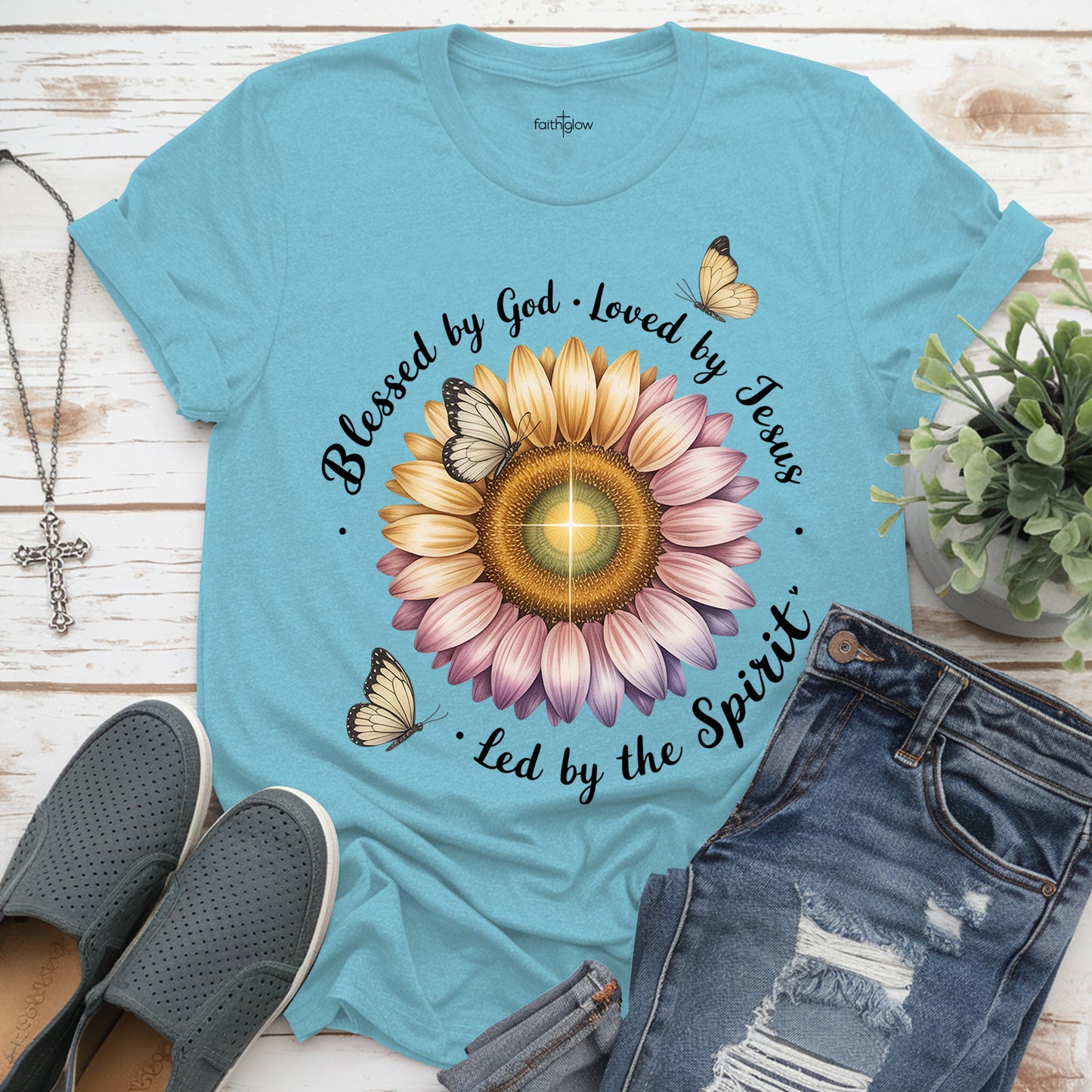 Blessed By God Loved By Jesus Led By The Spirit Christian T Shirt