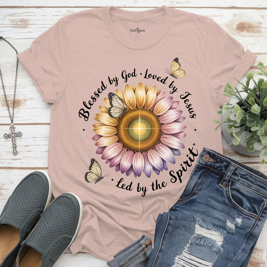 Blessed By God Loved By Jesus Led By The Spirit Christian T Shirt