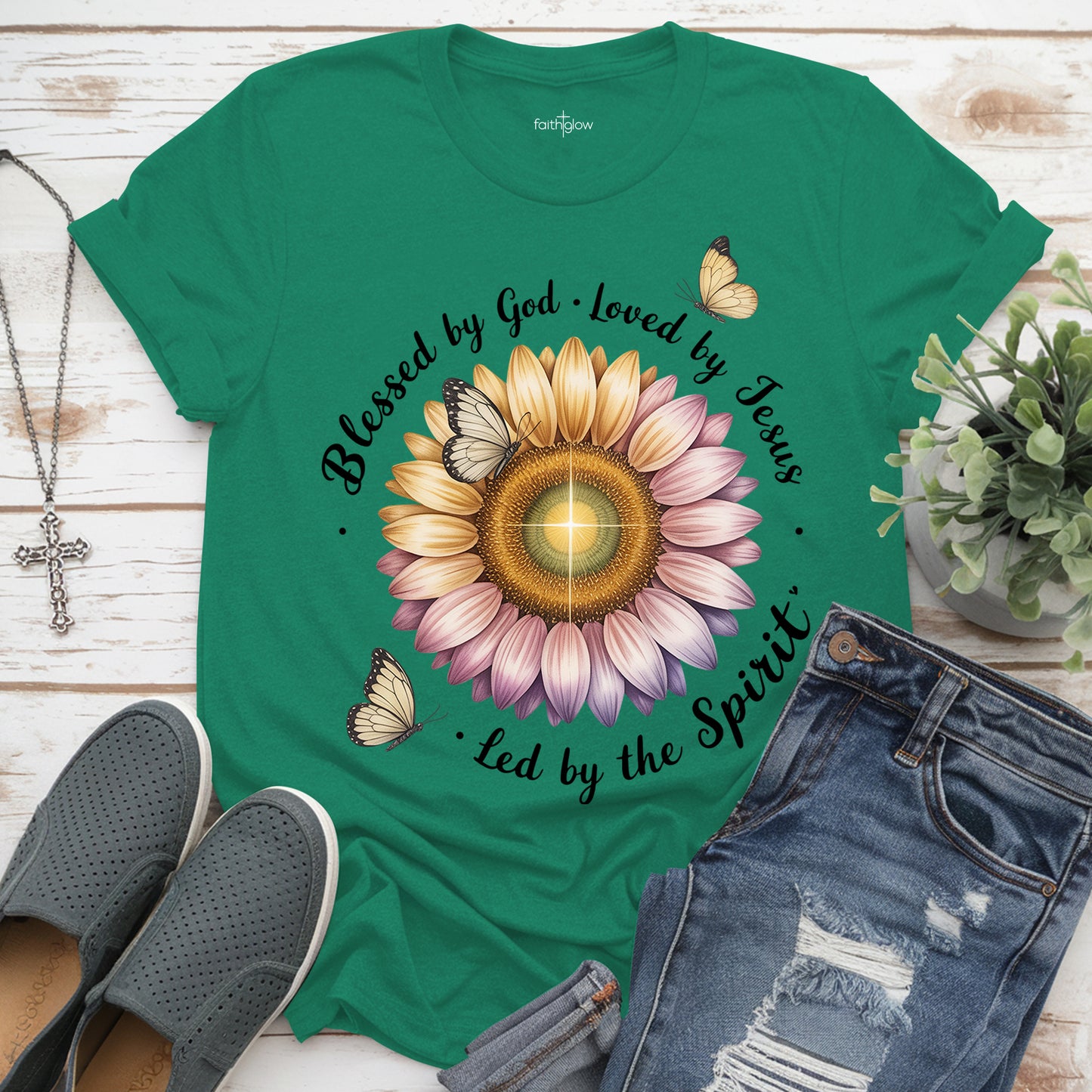 Blessed By God Loved By Jesus Led By The Spirit Christian T Shirt