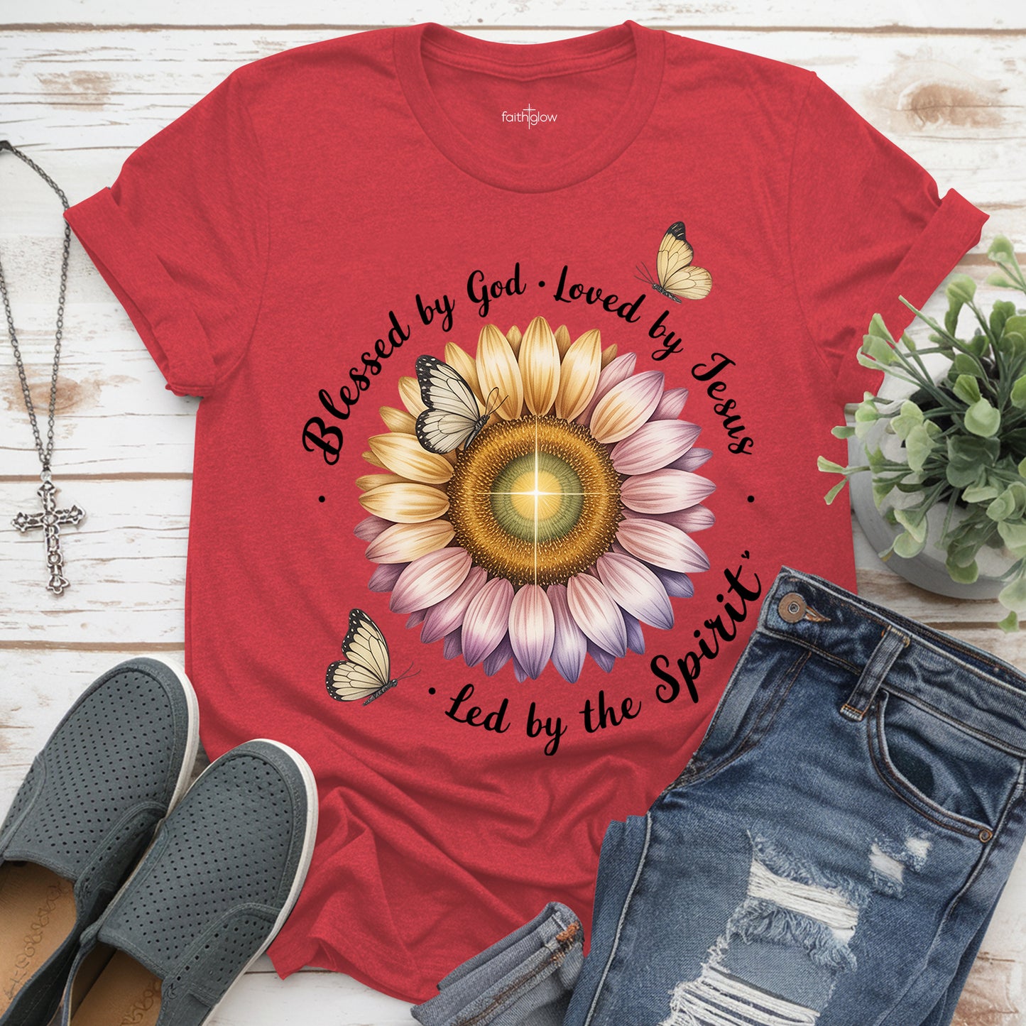 Blessed By God Loved By Jesus Led By The Spirit Christian T Shirt